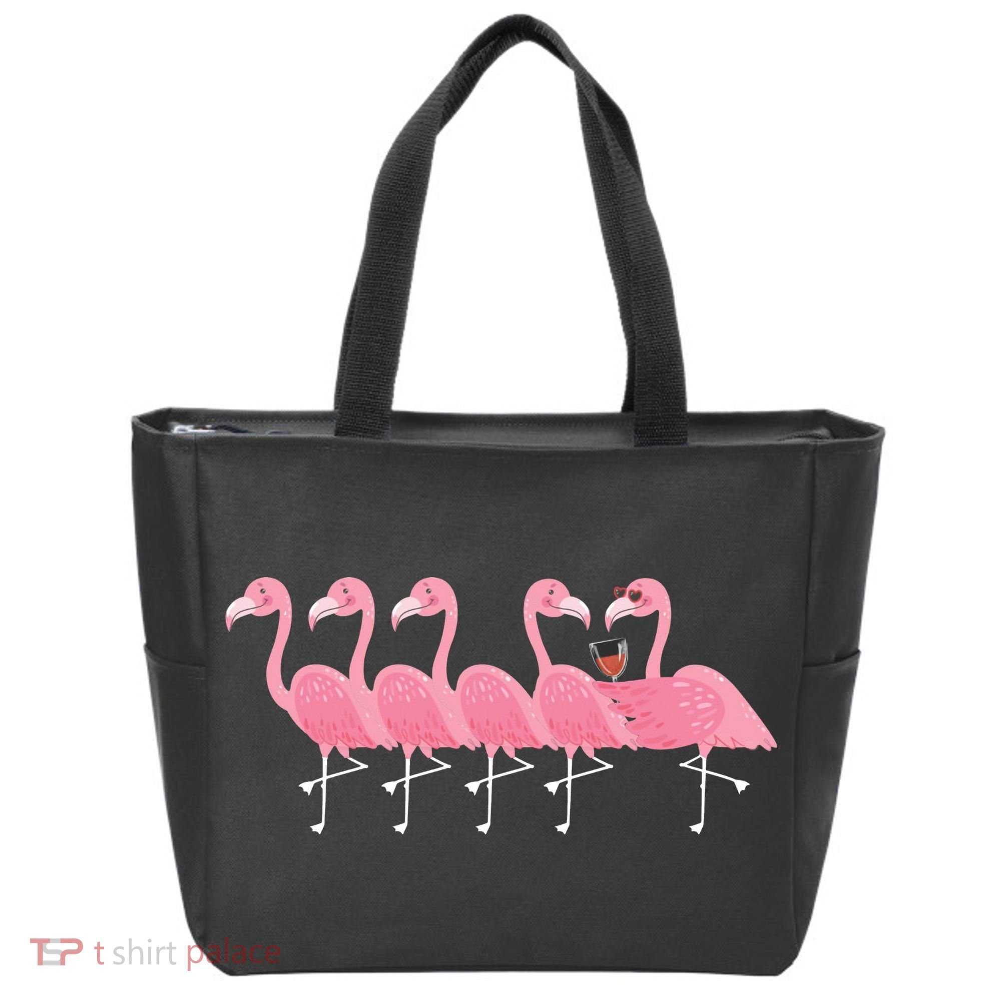 Wine And Flamingo Tote Bag