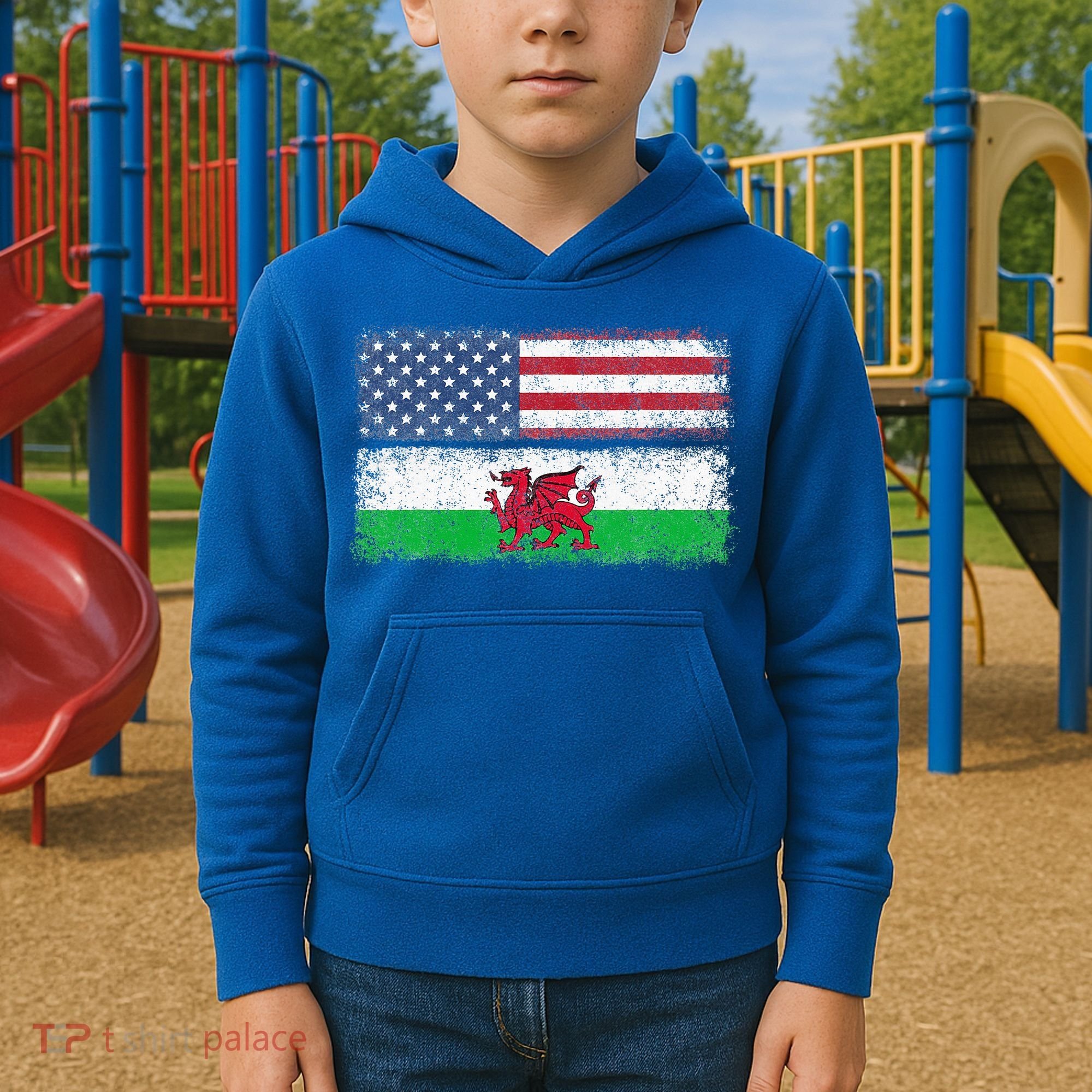 Welsh American Flag Wales Usa Pride America Kids Hoodie