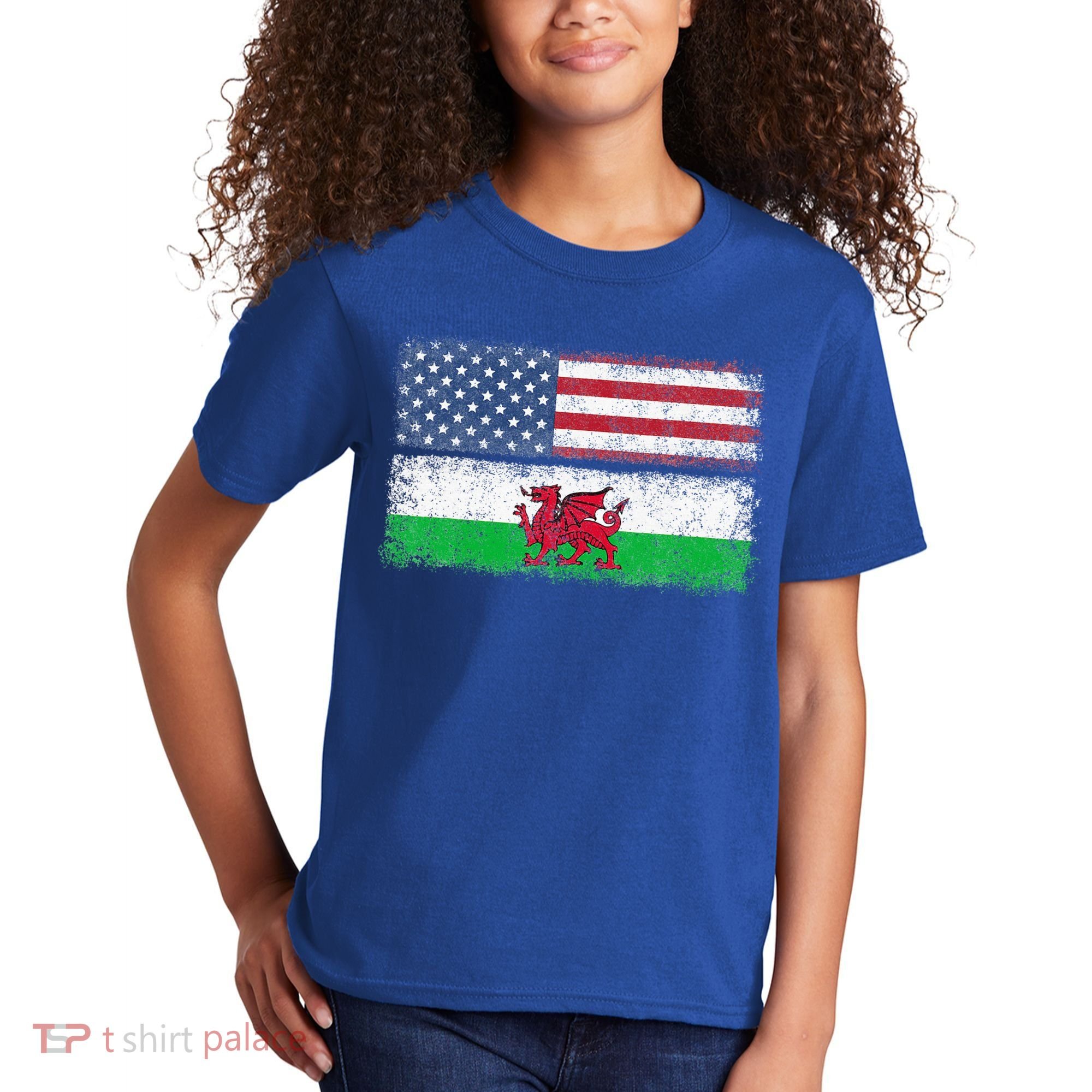 Welsh American Flag Wales Usa Pride America Kids T-Shirt