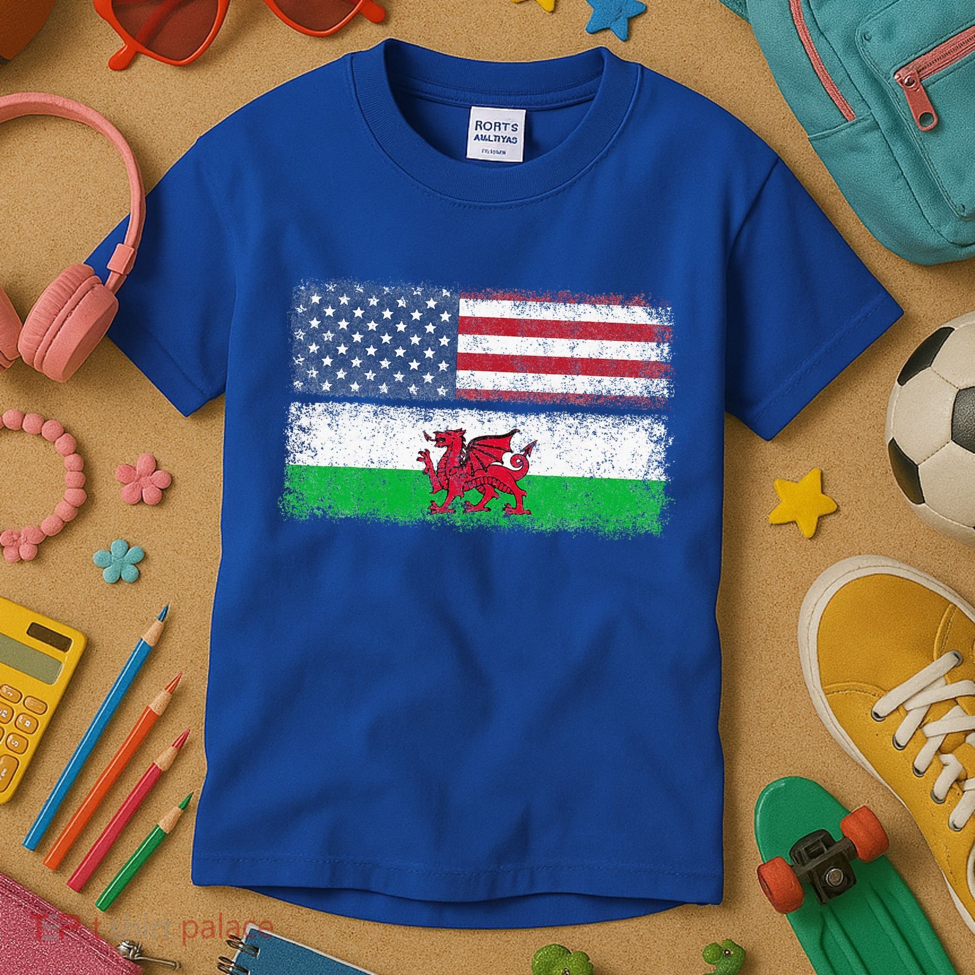 Welsh American Flag Wales Usa Pride America Kids T-Shirt