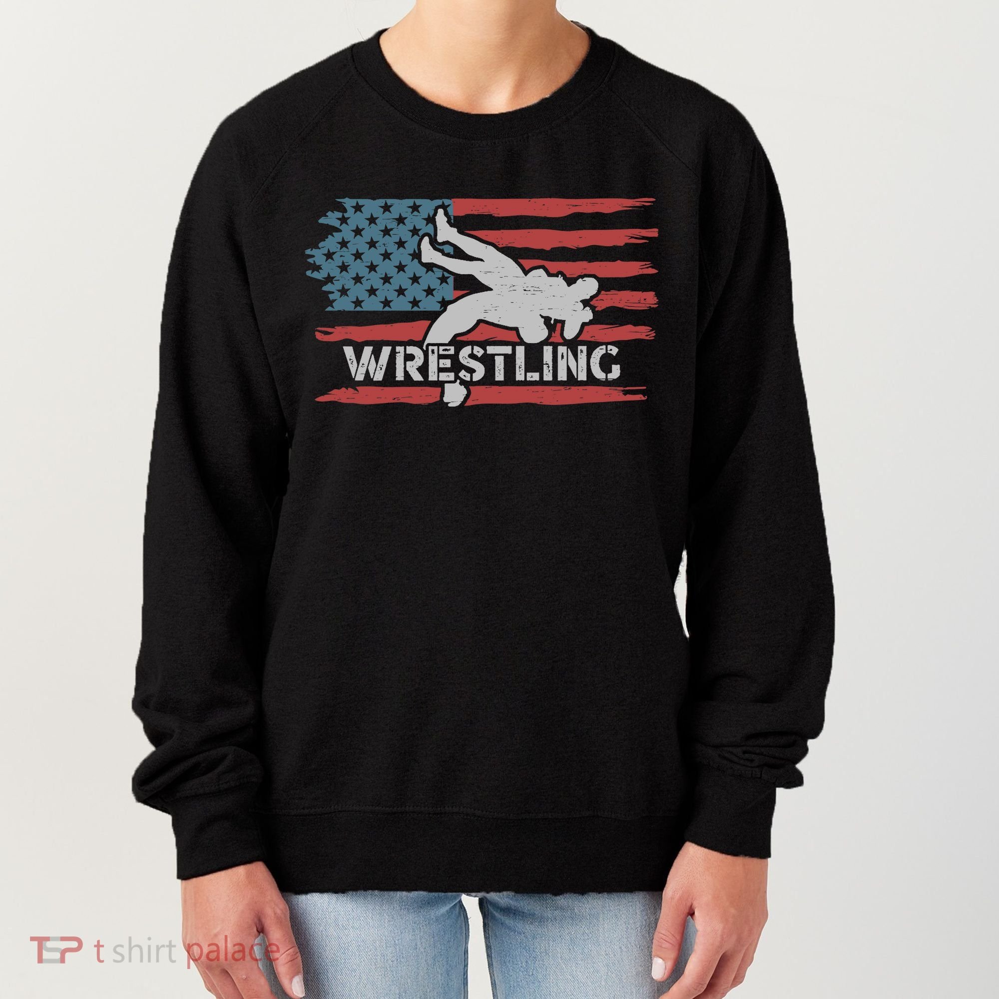 Wrestling American Flag Ring Athlete Wrestler Coach Premium Women's Sweatshirt