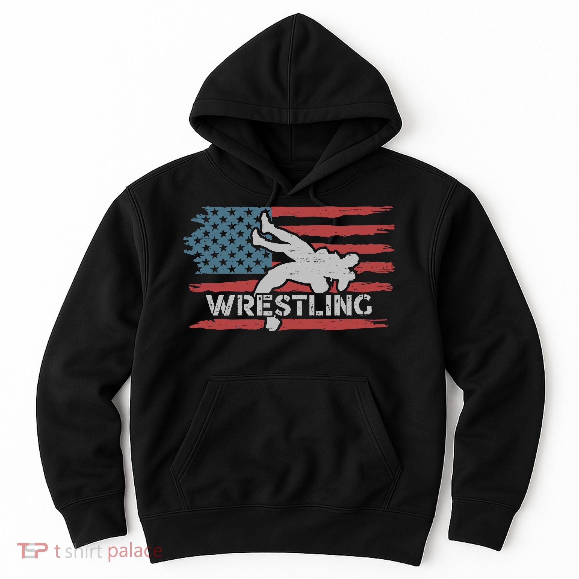 Wrestling American Flag Ring Athlete Wrestler Coach Premium Hoodie