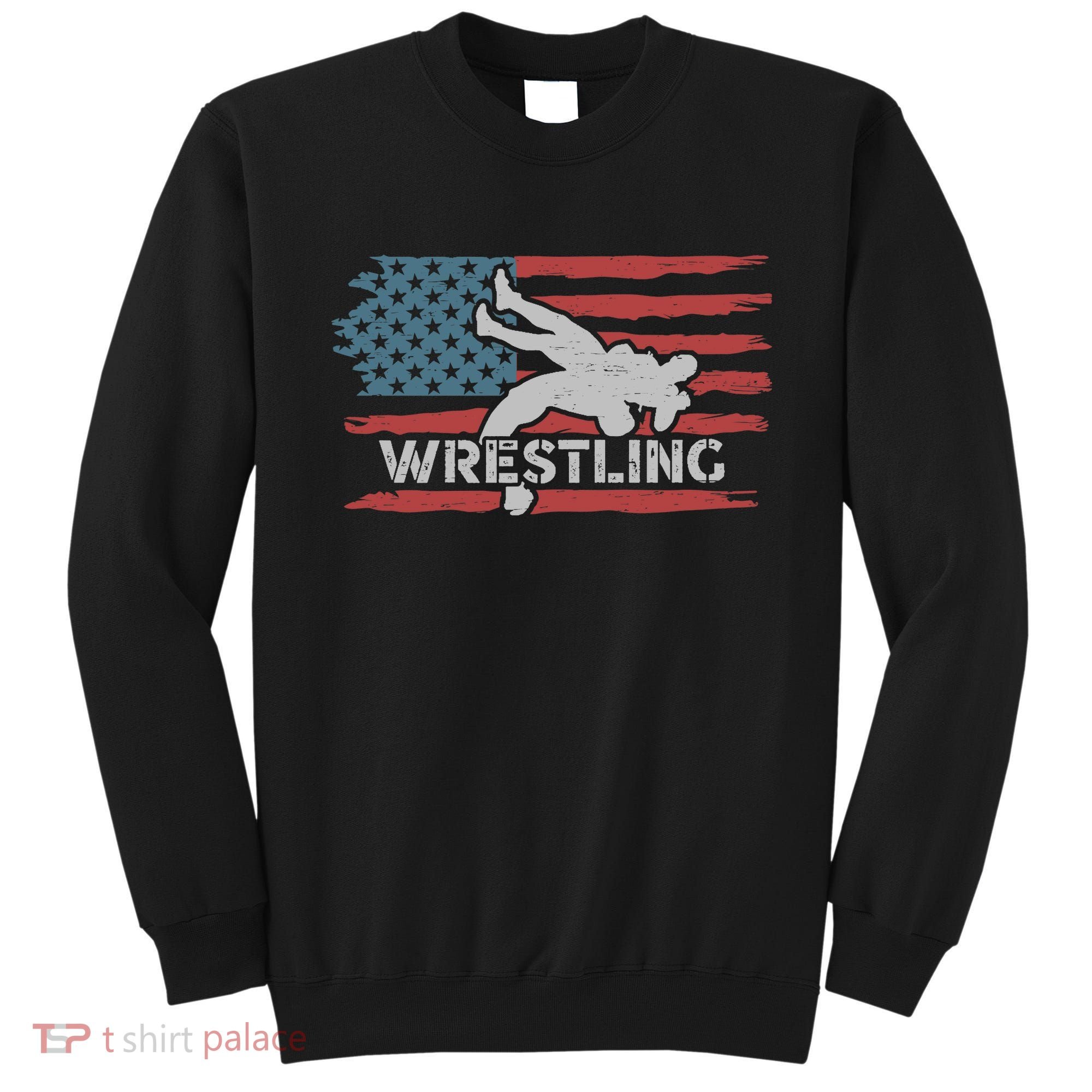 Wrestling American Flag Ring Athlete Wrestler Coach Premium Sweatshirt