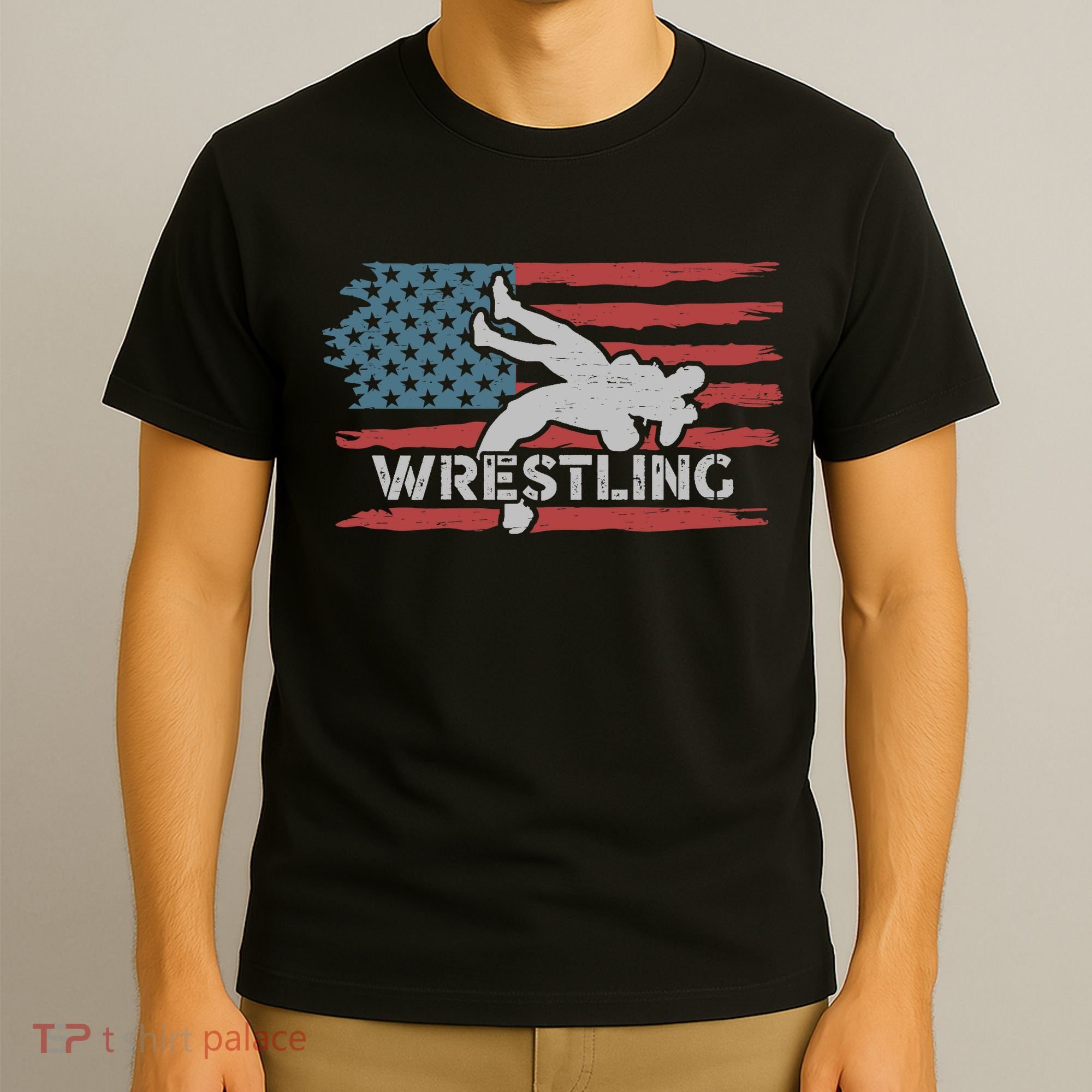 Wrestling American Flag Ring Athlete Wrestler Coach Premium T-Shirt