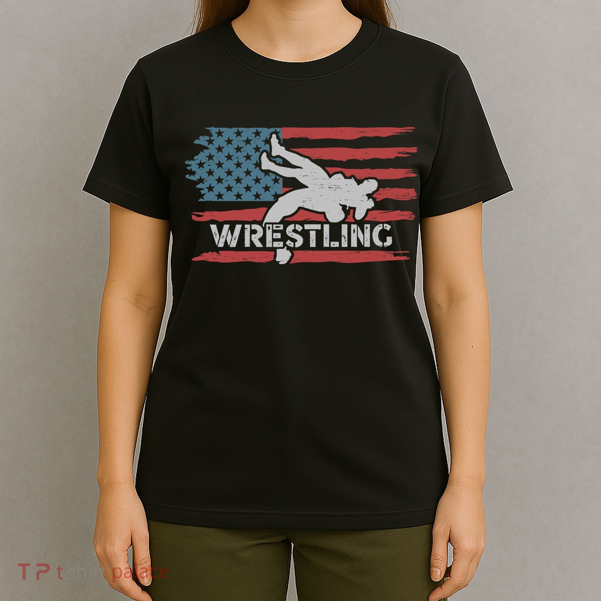 Wrestling American Flag Ring Athlete Wrestler Coach Premium T-Shirt
