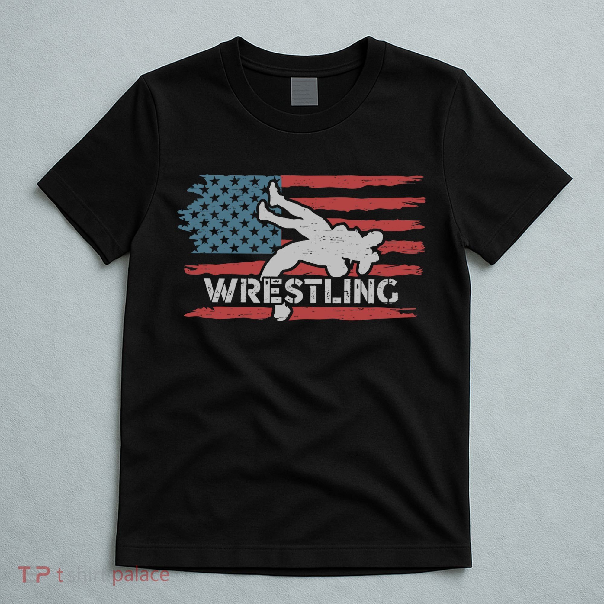 Wrestling American Flag Ring Athlete Wrestler Coach Premium T-Shirt