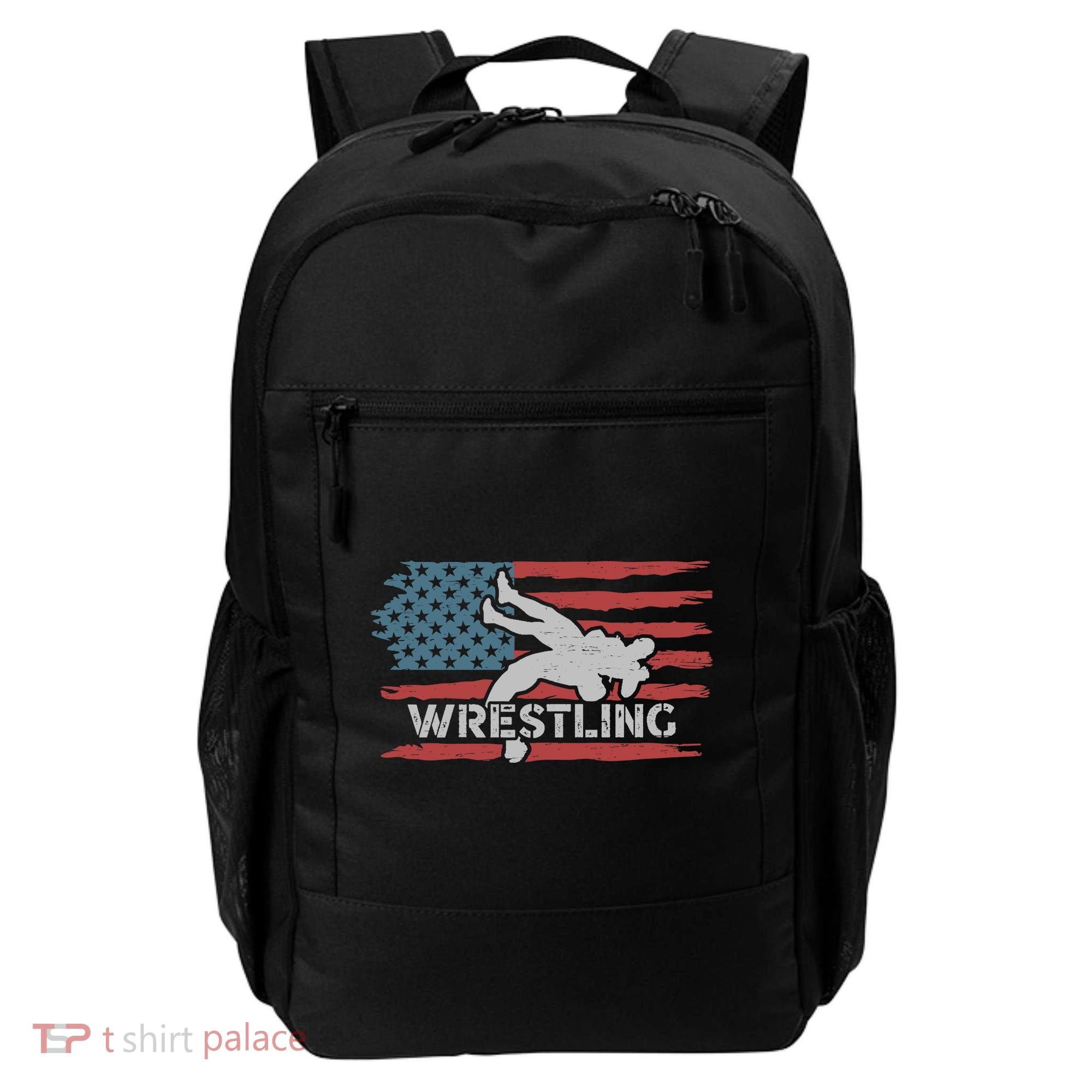 Wrestling American Flag Ring Athlete Wrestler Coach Premium Backpack