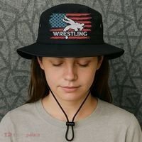 Wrestling American Flag Ring Athlete Wrestler Coach Premium Bucket Hat thumb 3