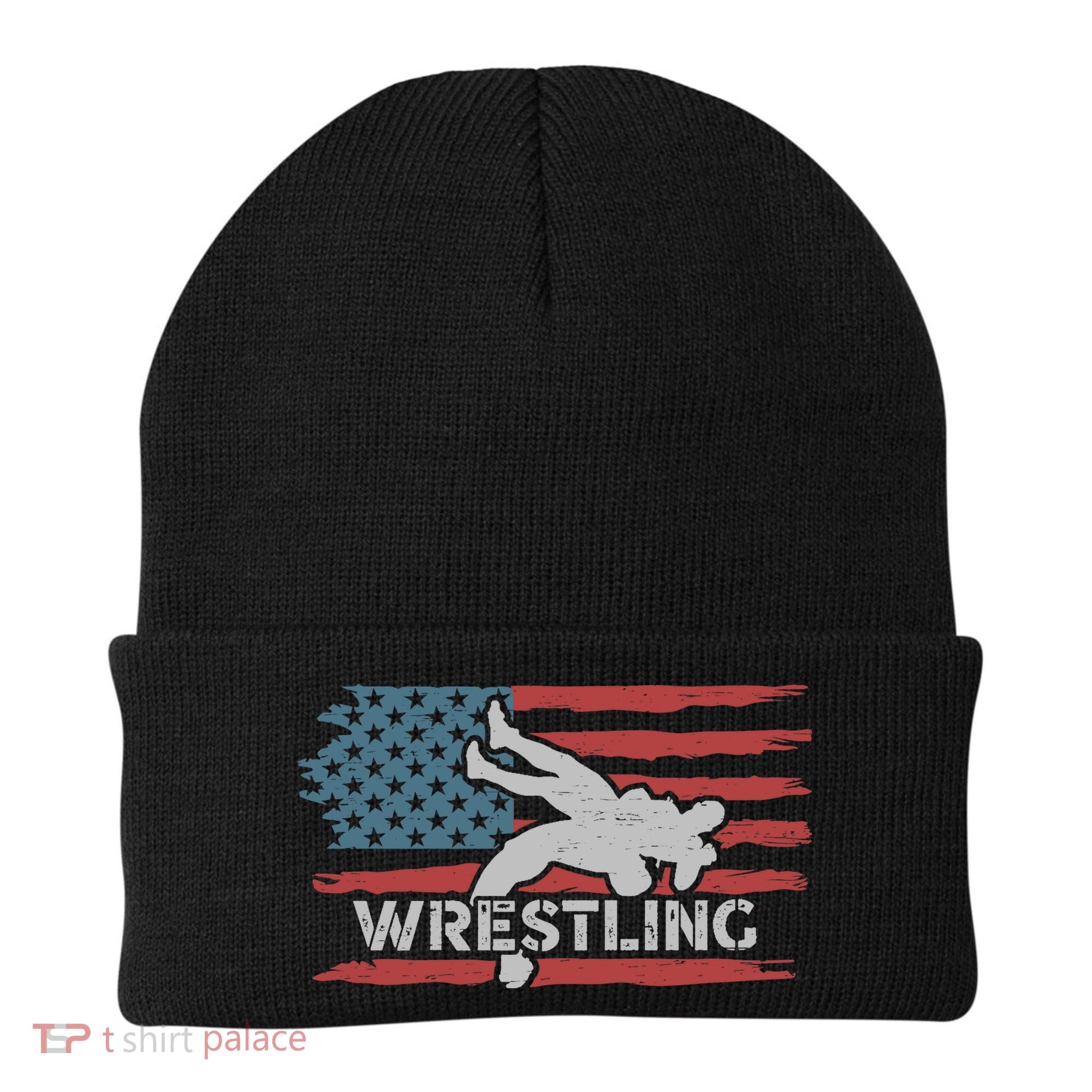 Wrestling American Flag Ring Athlete Wrestler Coach Premium Beanie