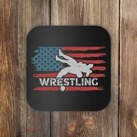 Wrestling American Flag Ring Athlete Wrestler Coach Premium Coaster thumb 0