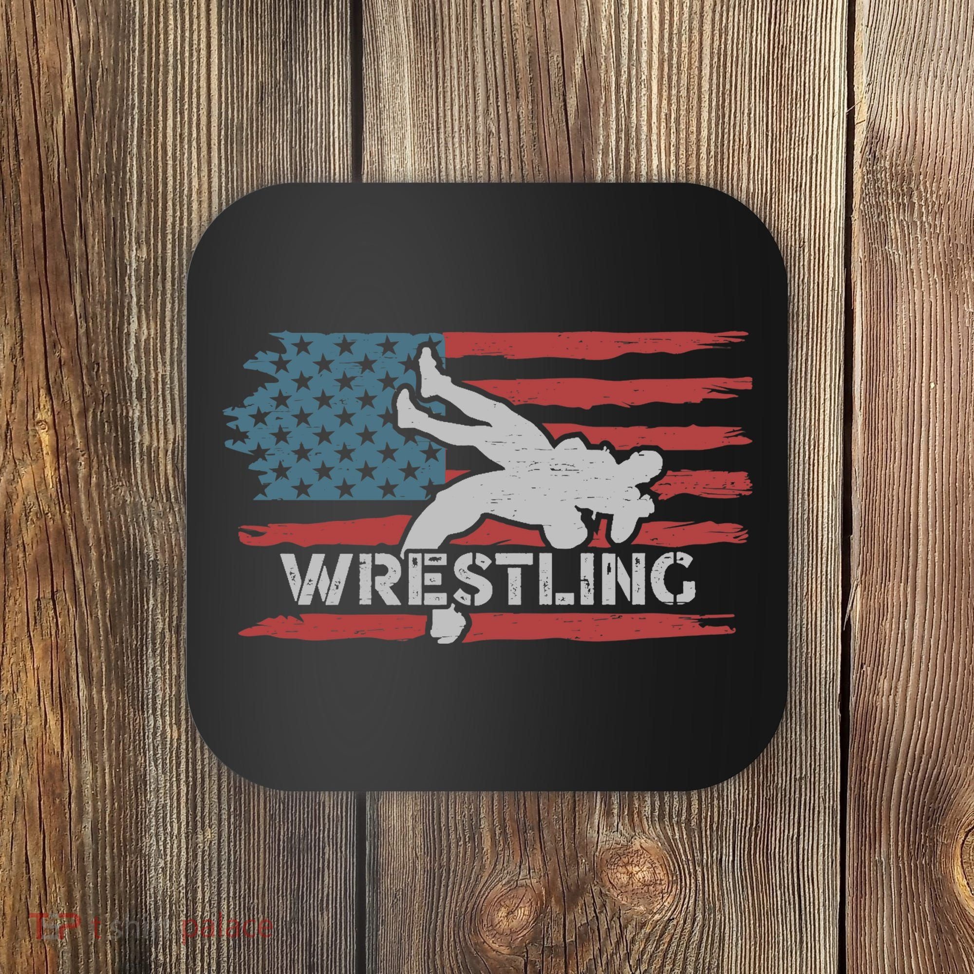 Wrestling American Flag Ring Athlete Wrestler Coach Premium Coaster