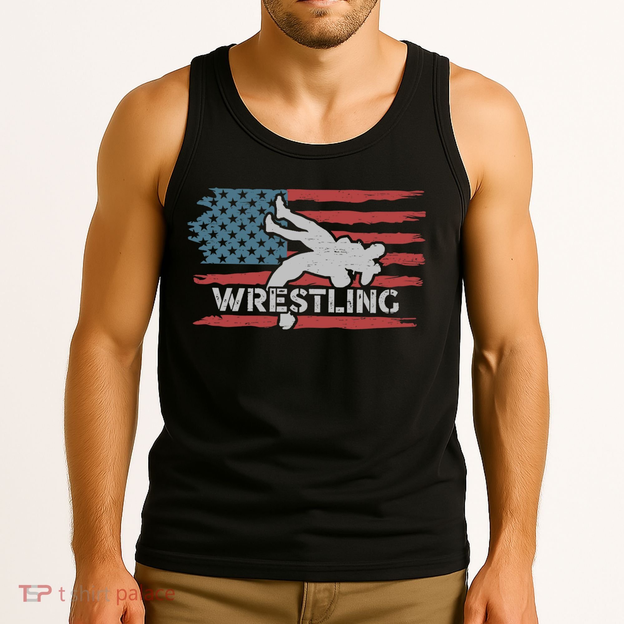 Wrestling American Flag Ring Athlete Wrestler Coach Premium Tank Top