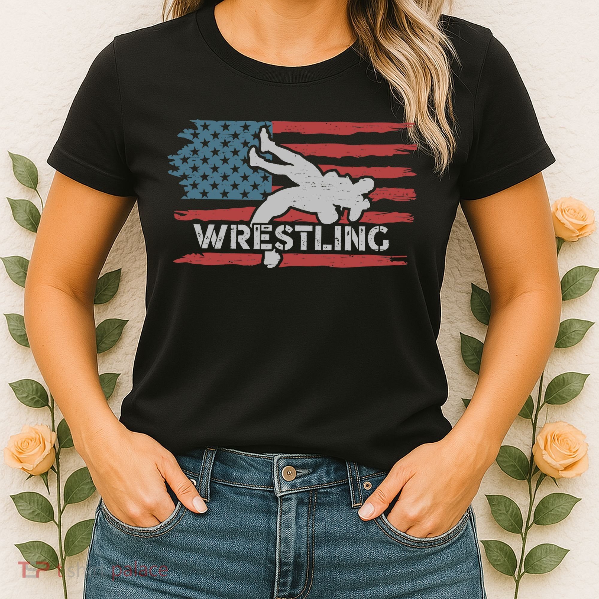 Wrestling American Flag Ring Athlete Wrestler Coach Premium Women's T-Shirt