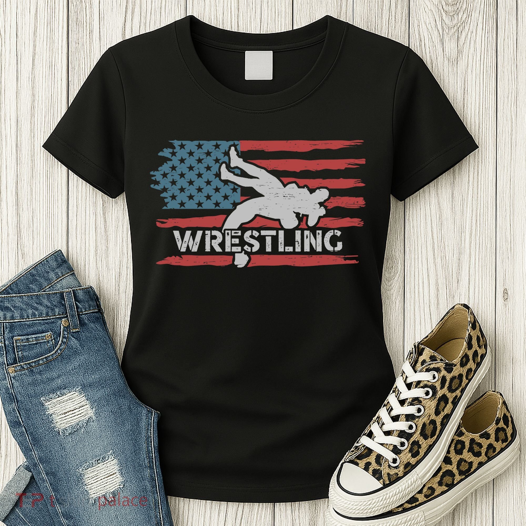Wrestling American Flag Ring Athlete Wrestler Coach Premium Women's T-Shirt