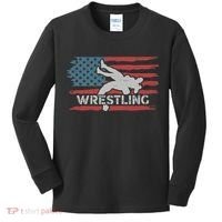 Wrestling American Flag Ring Athlete Wrestler Coach Premium Kids Long Sleeve Shirt thumb 0