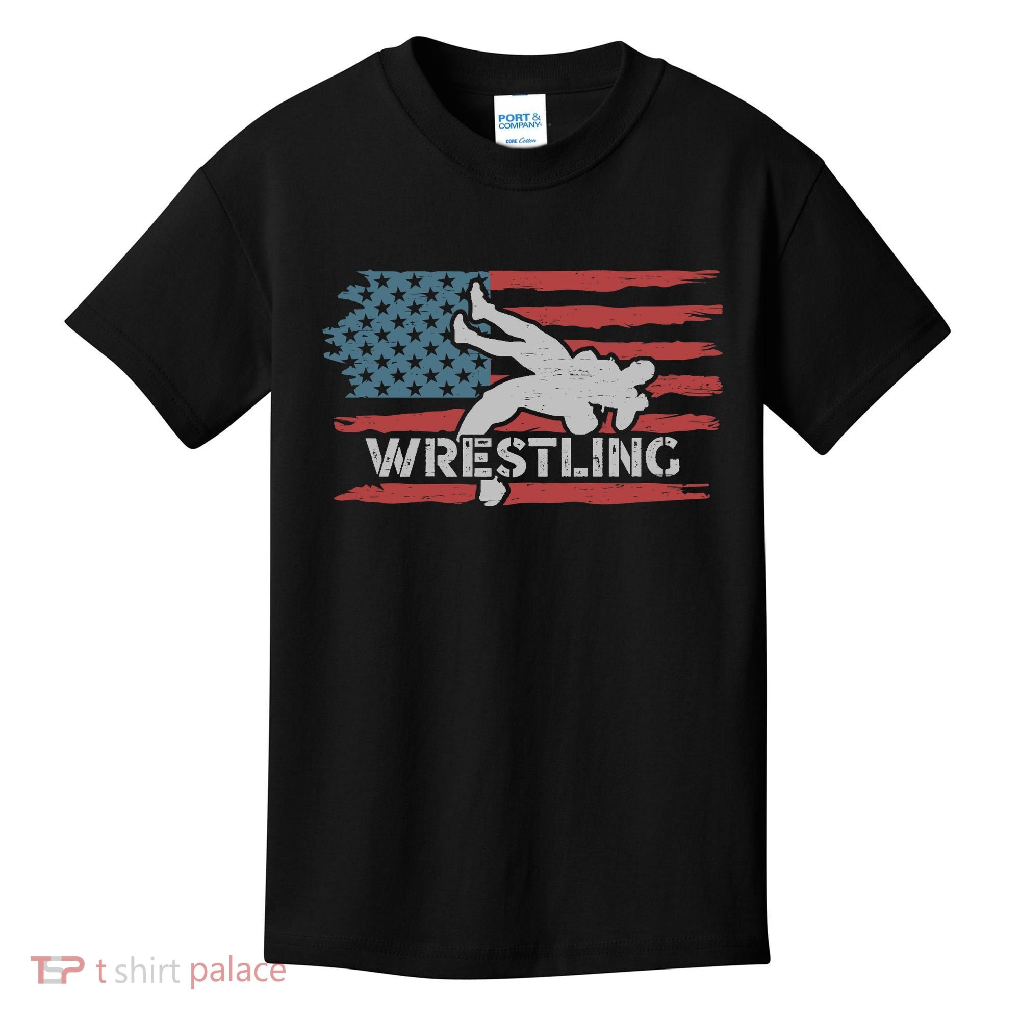 Wrestling American Flag Ring Athlete Wrestler Coach Premium Kids T-Shirt