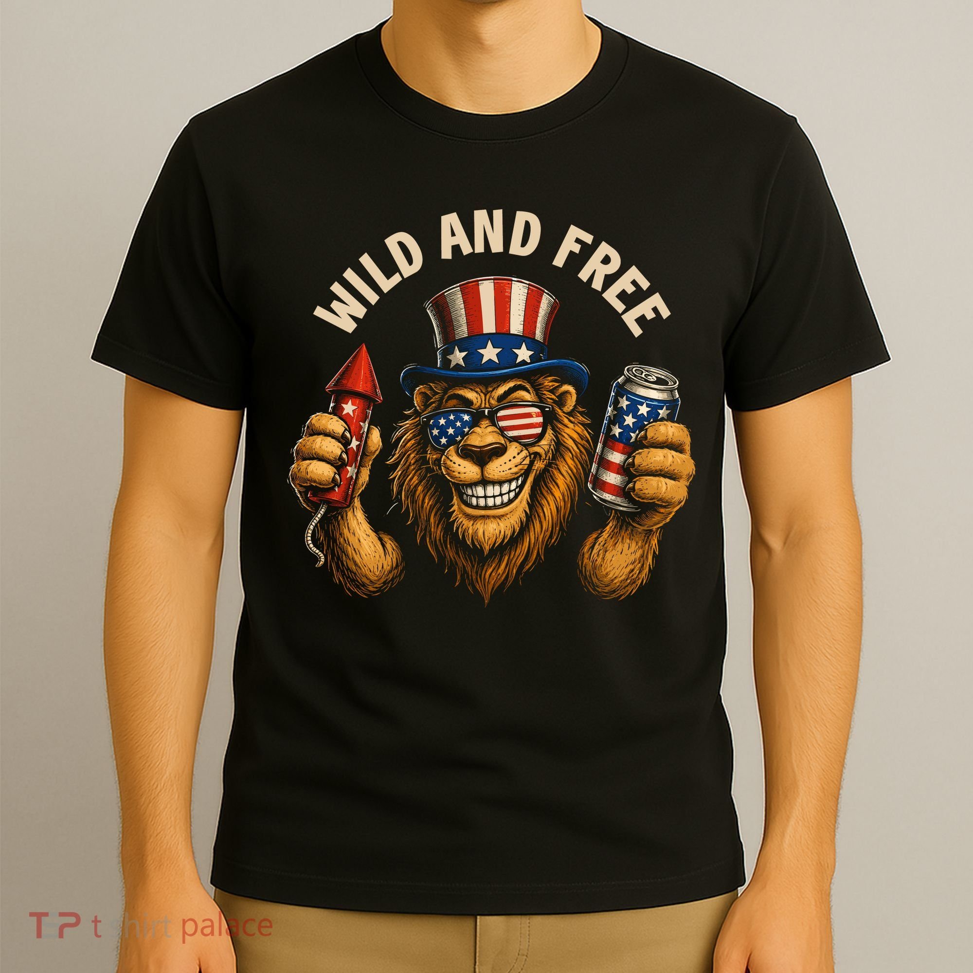 Wild And Free Patriotic Lion USA T-Shirt