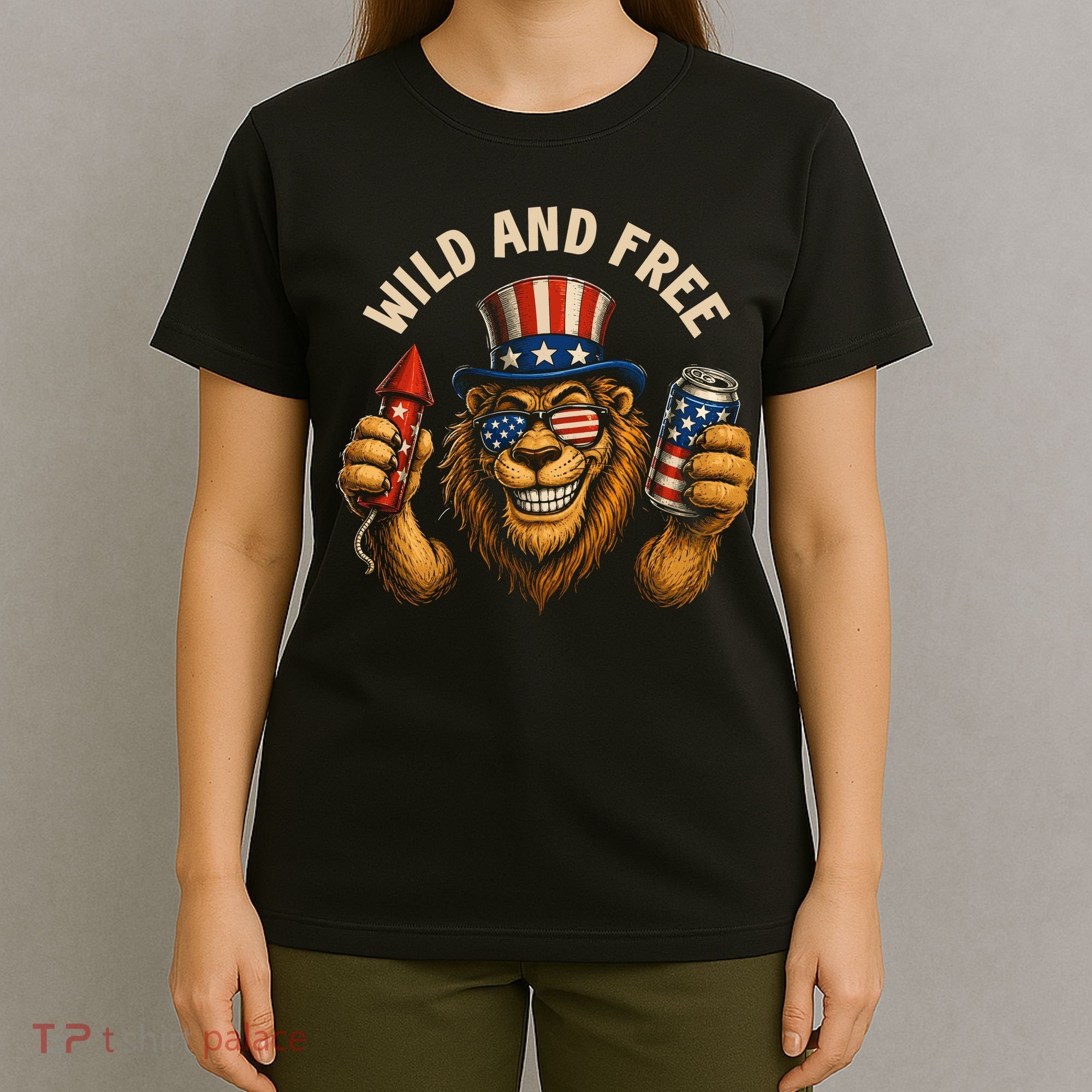 Wild And Free Patriotic Lion USA T-Shirt