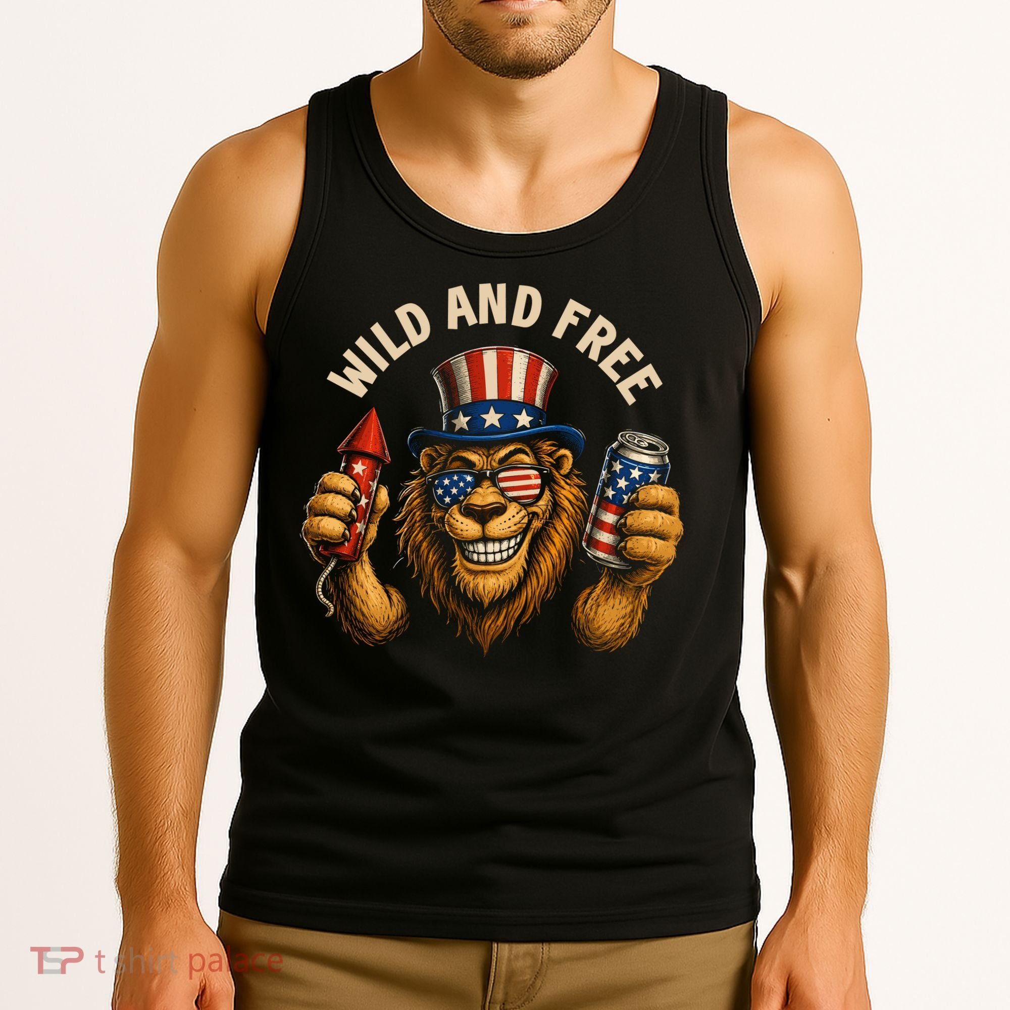 Wild And Free Patriotic Lion USA Tank Top