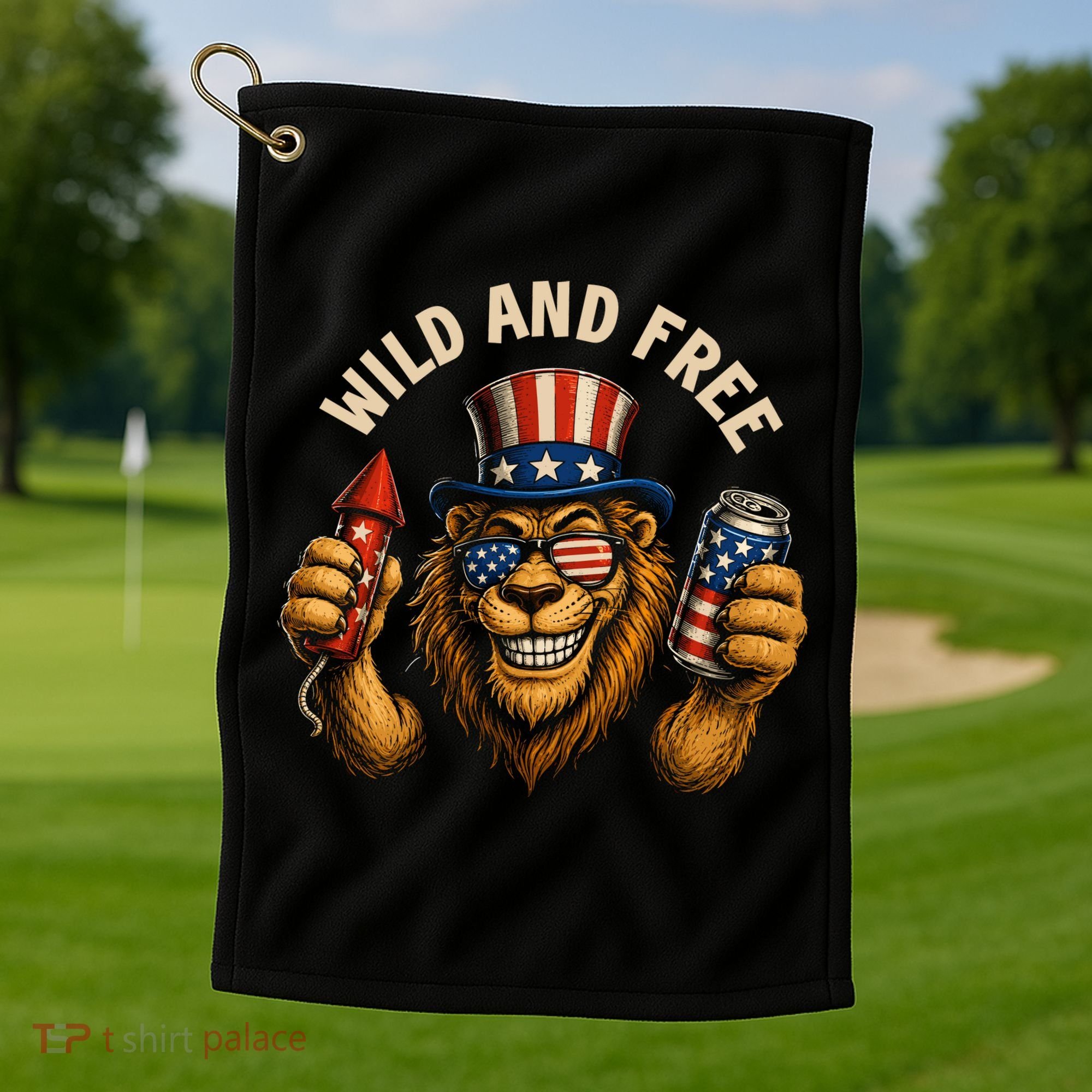 Wild And Free Patriotic Lion USA Golf Towel