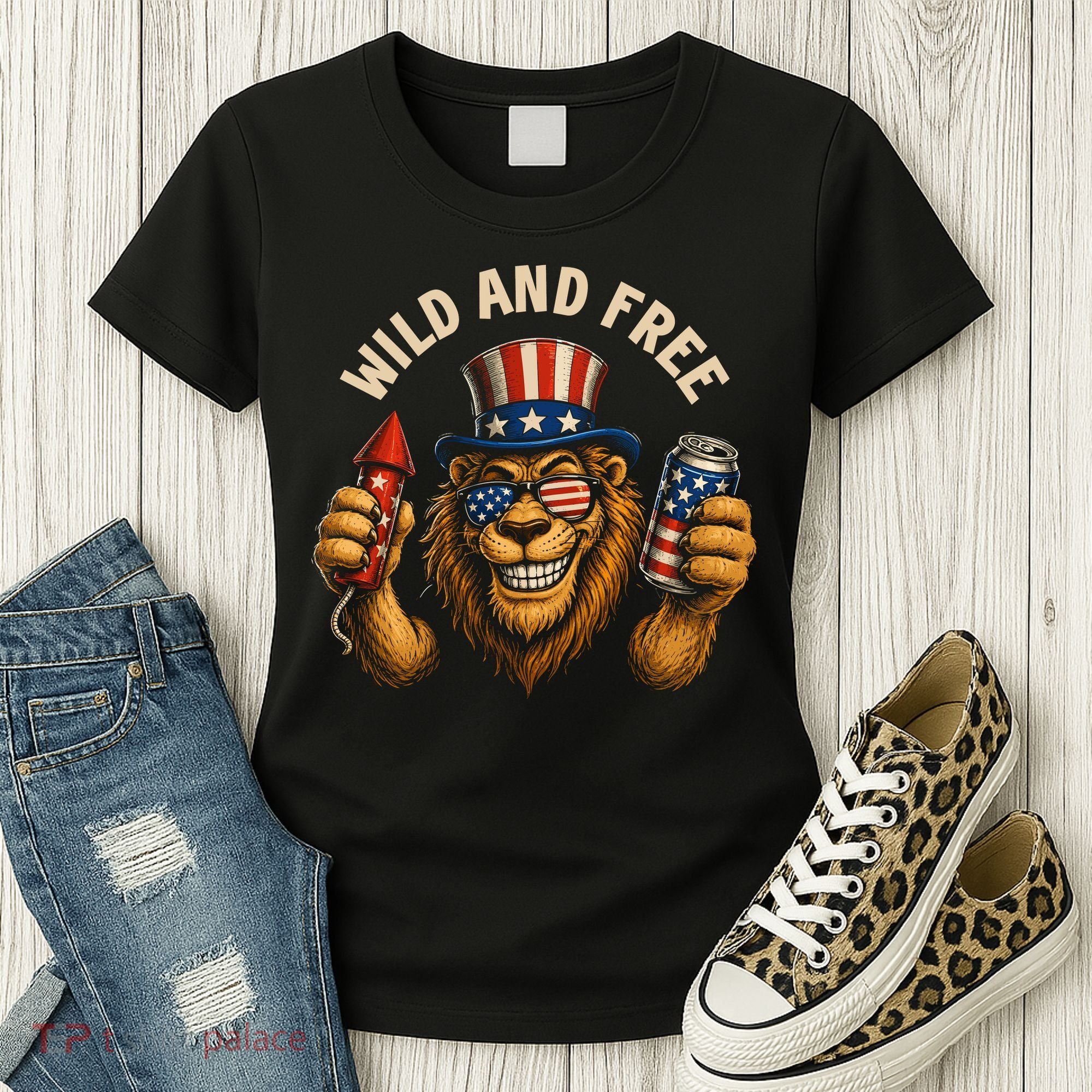 Wild And Free Patriotic Lion USA Women's T-Shirt