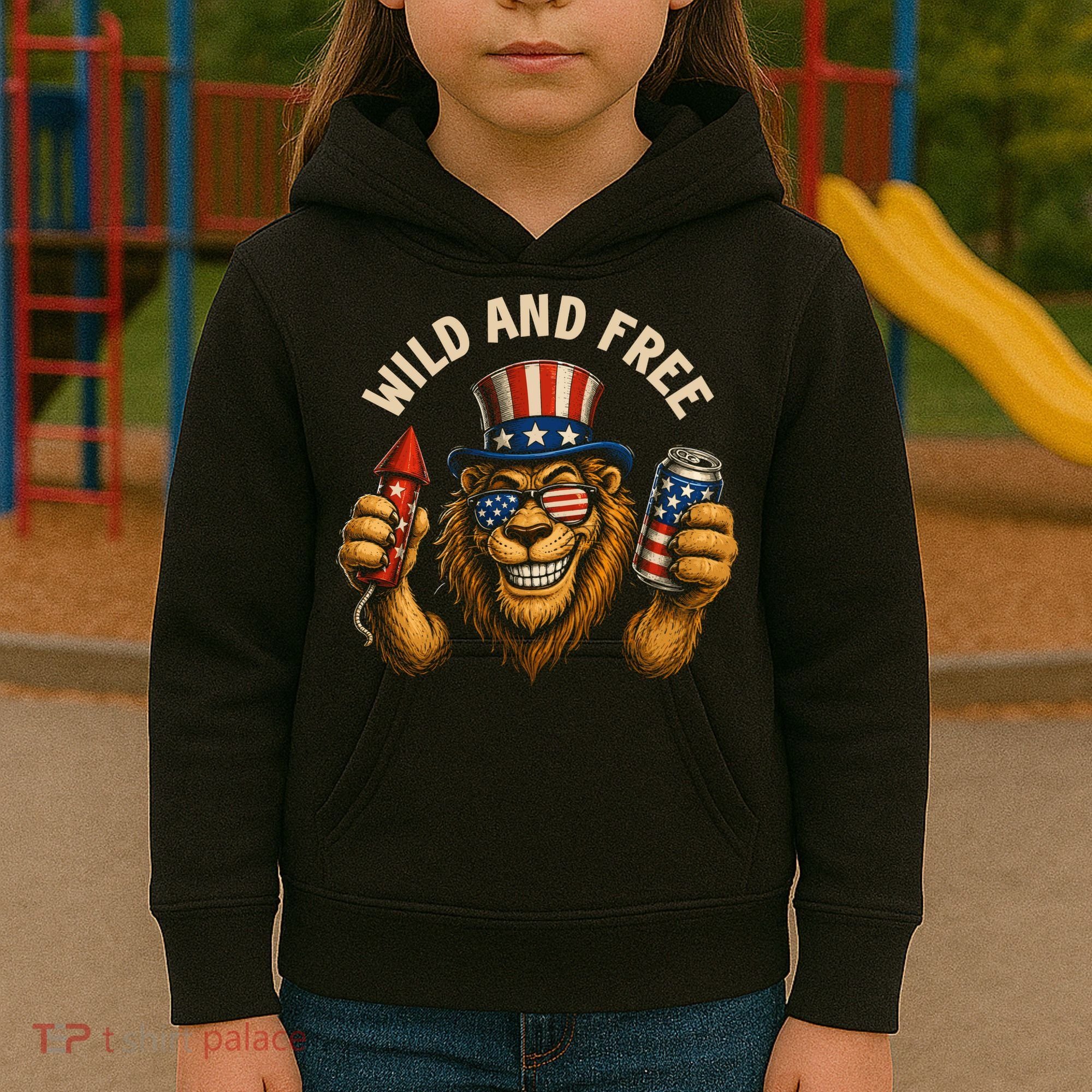 Wild And Free Patriotic Lion USA Kids Hoodie