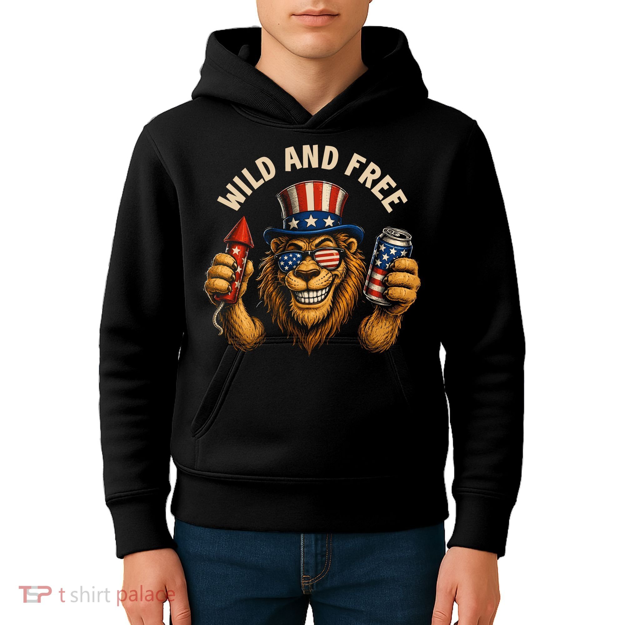 Wild And Free Patriotic Lion USA Kids Hoodie