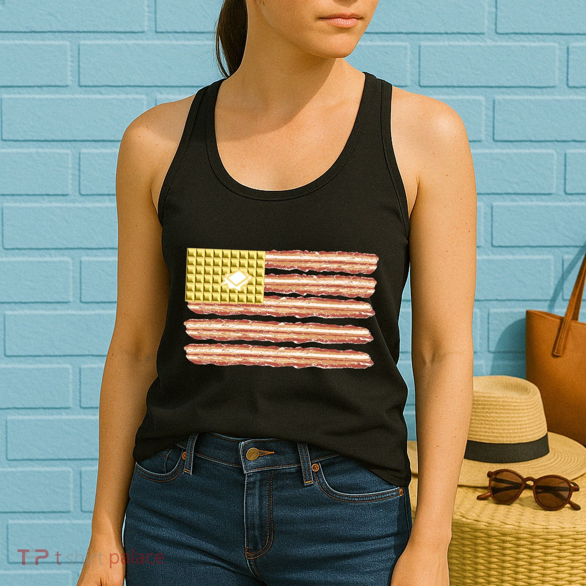 Waffle Bacon USA Flag Women's Tank Top