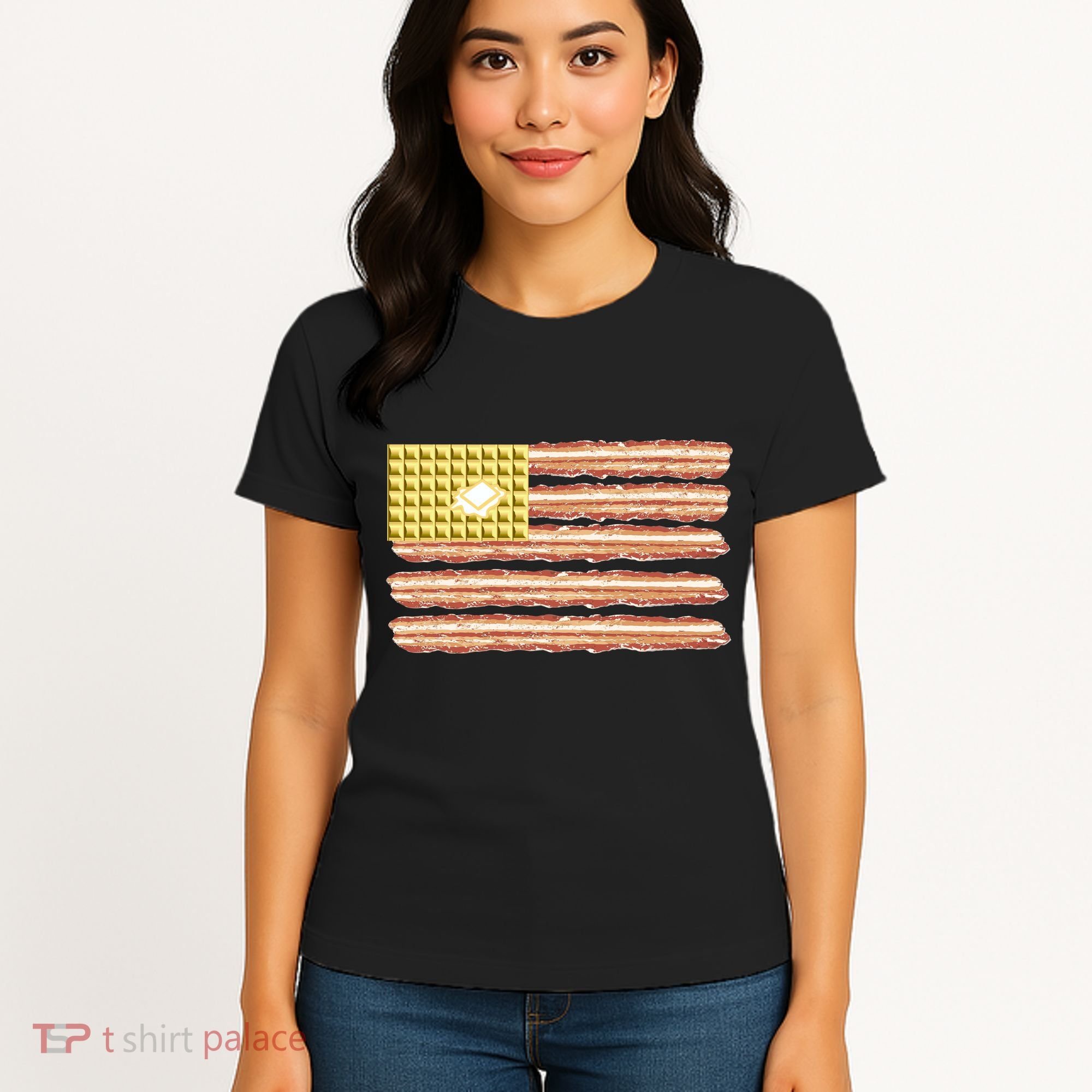 Waffle Bacon USA Flag Women's T-Shirt