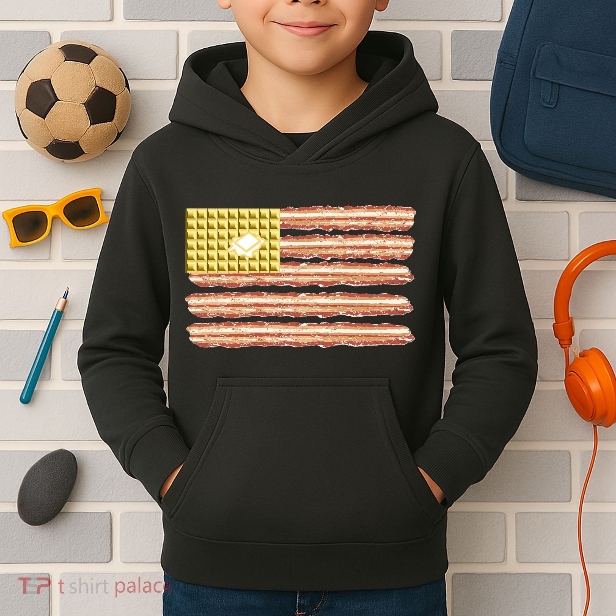 Waffle Bacon USA Flag Kids Hoodie