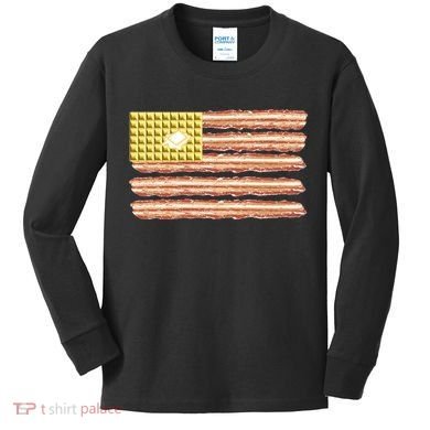 Waffle Bacon USA Flag Kids Long Sleeve Shirt