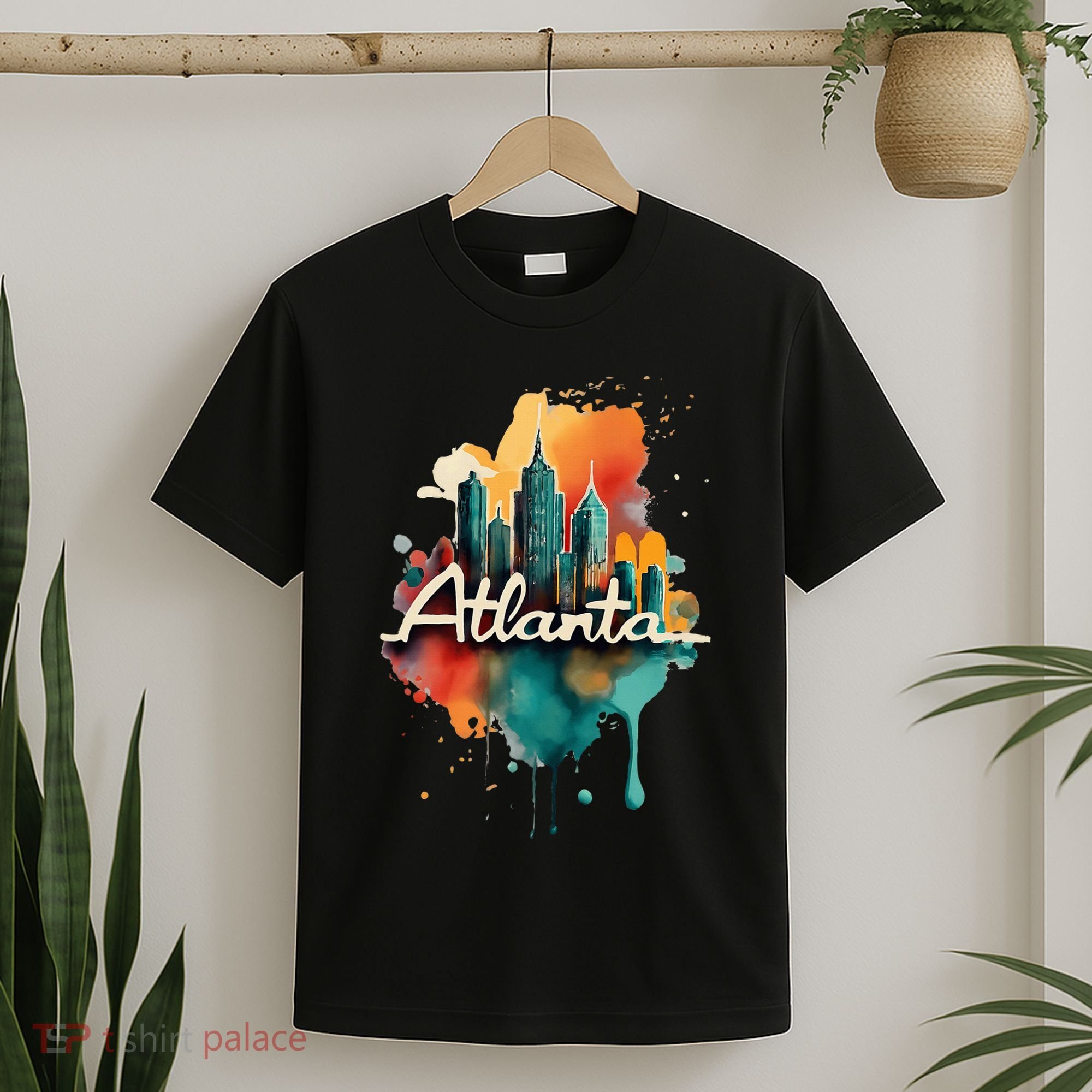 Watercolor Atlanta Georgia Skyline Retro Graphic Tees T-Shirt