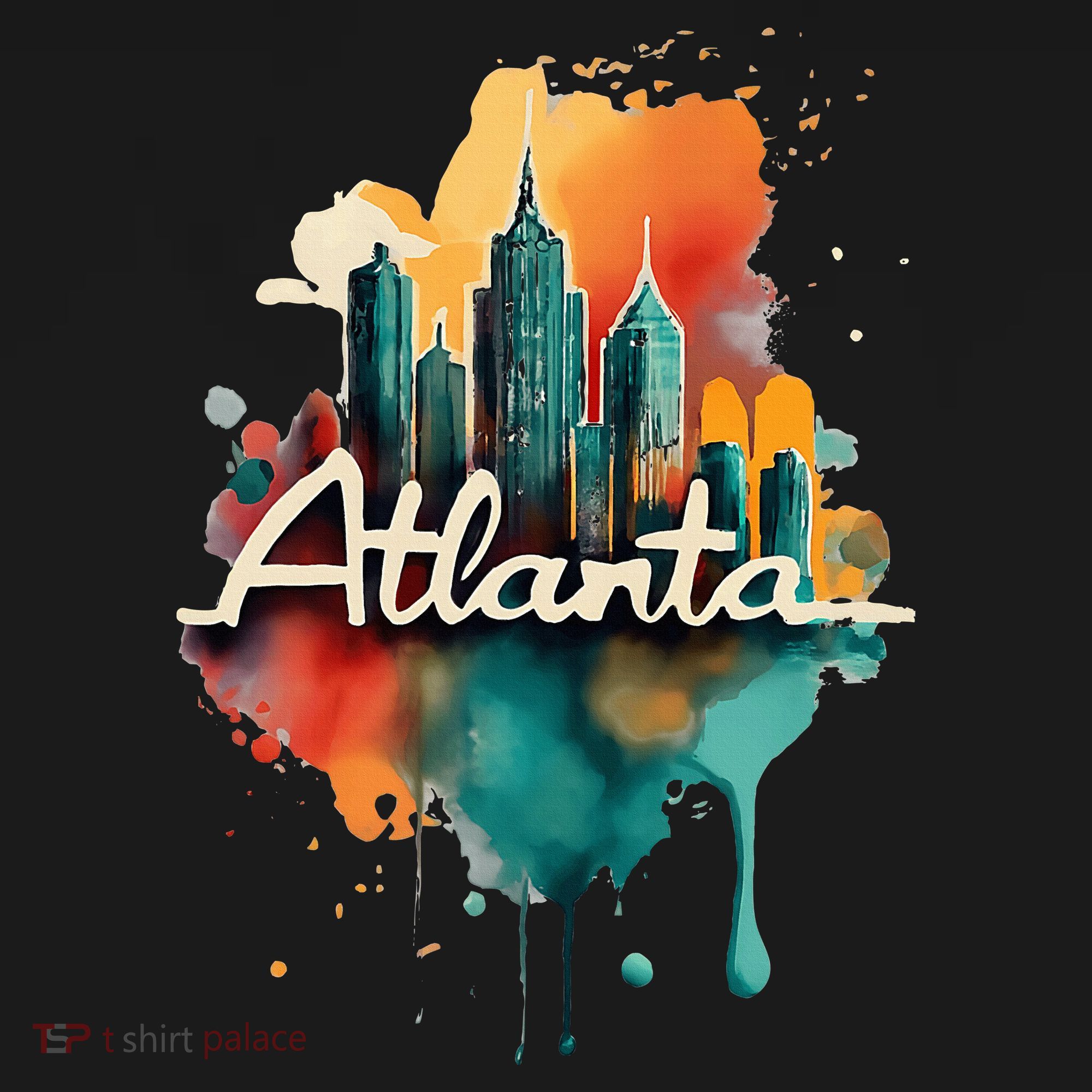 Watercolor Atlanta Georgia Skyline Retro Graphic Tees T-Shirt