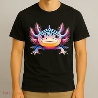 Watercolor Axolotl Gift Adults Black Cartoon Axolotl  T-Shirt thumb 3