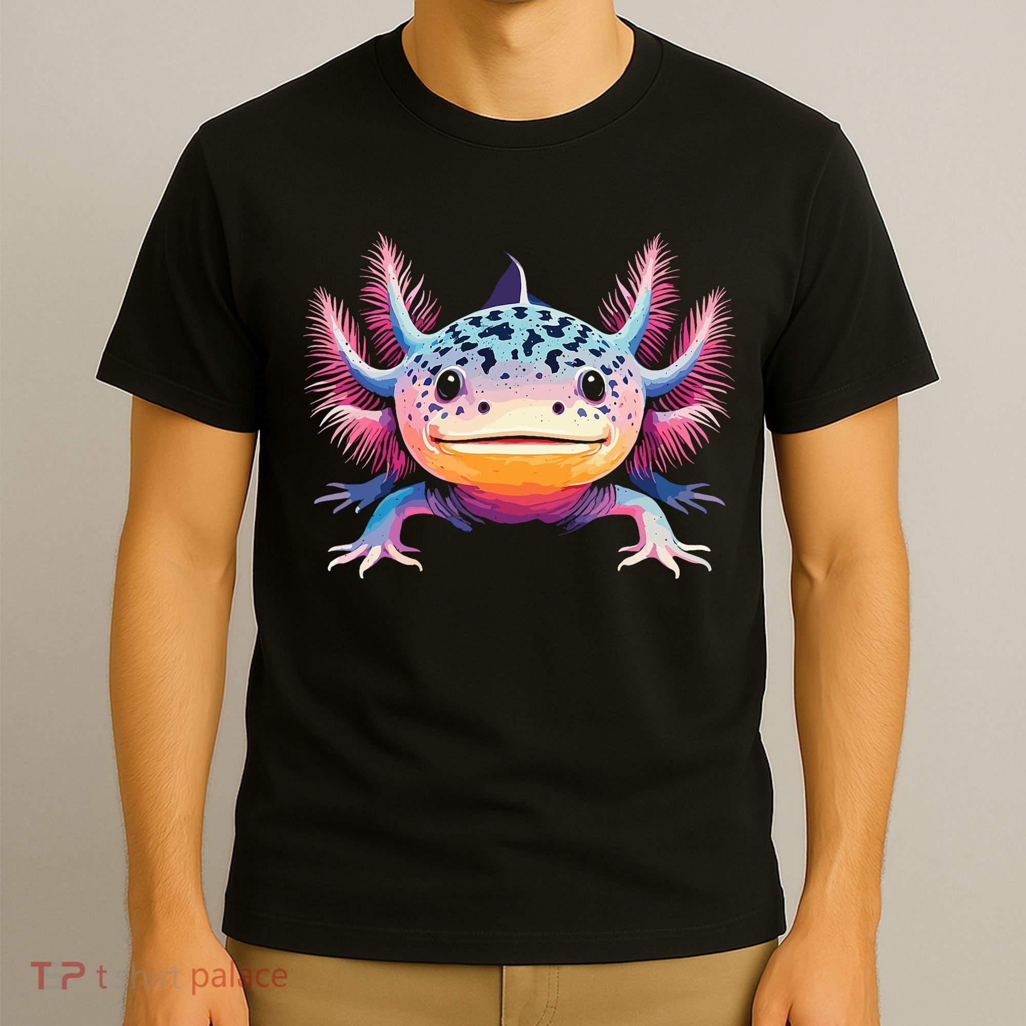 Watercolor Axolotl Gift Adults Black Cartoon Axolotl  T-Shirt