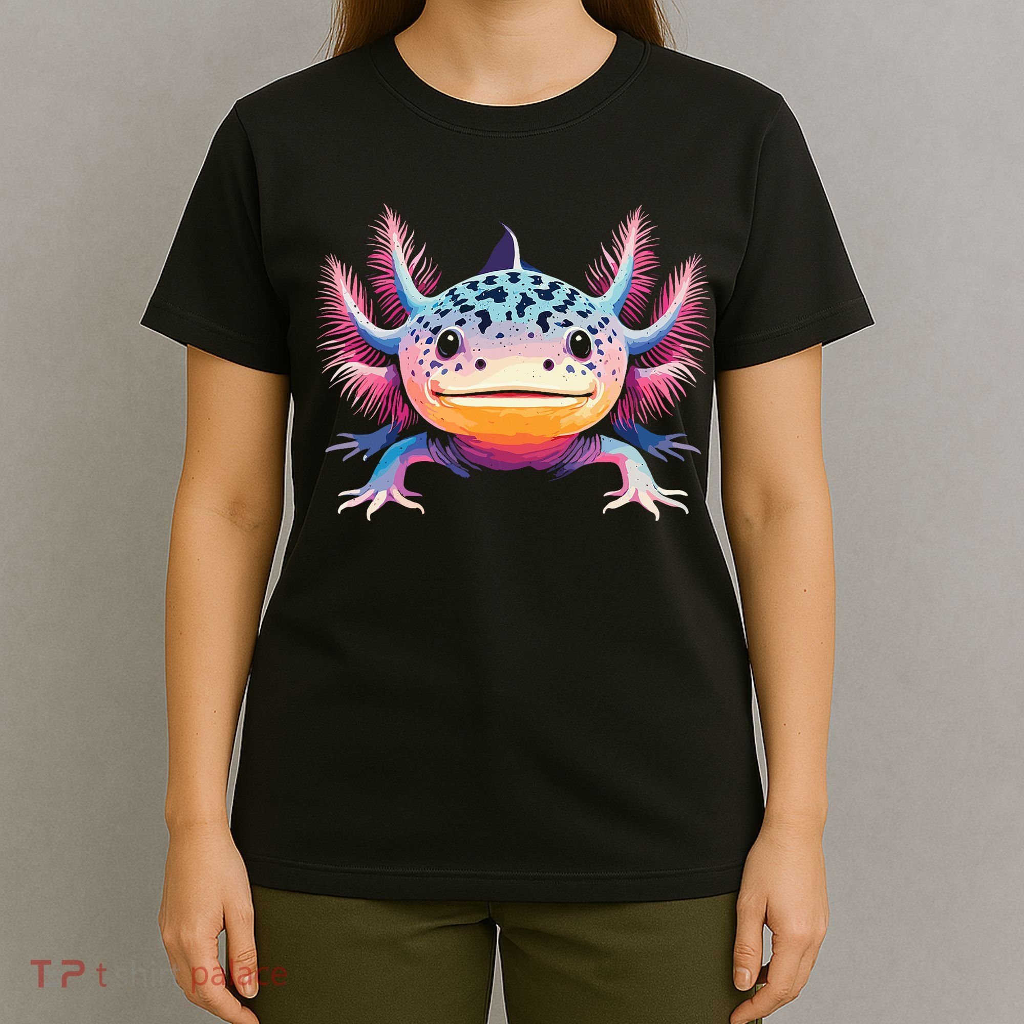 Watercolor Axolotl Gift Adults Black Cartoon Axolotl  T-Shirt