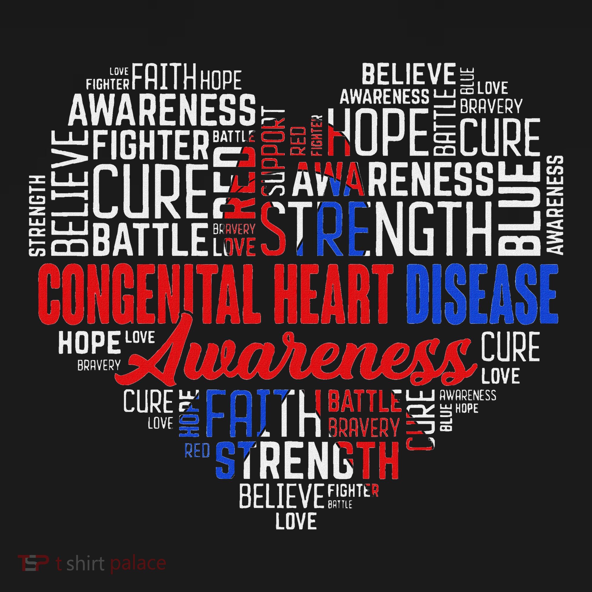 Word Art Heart Red & Blue Ribbon Chd Awareness Day Fighter Long Sleeve Shirt