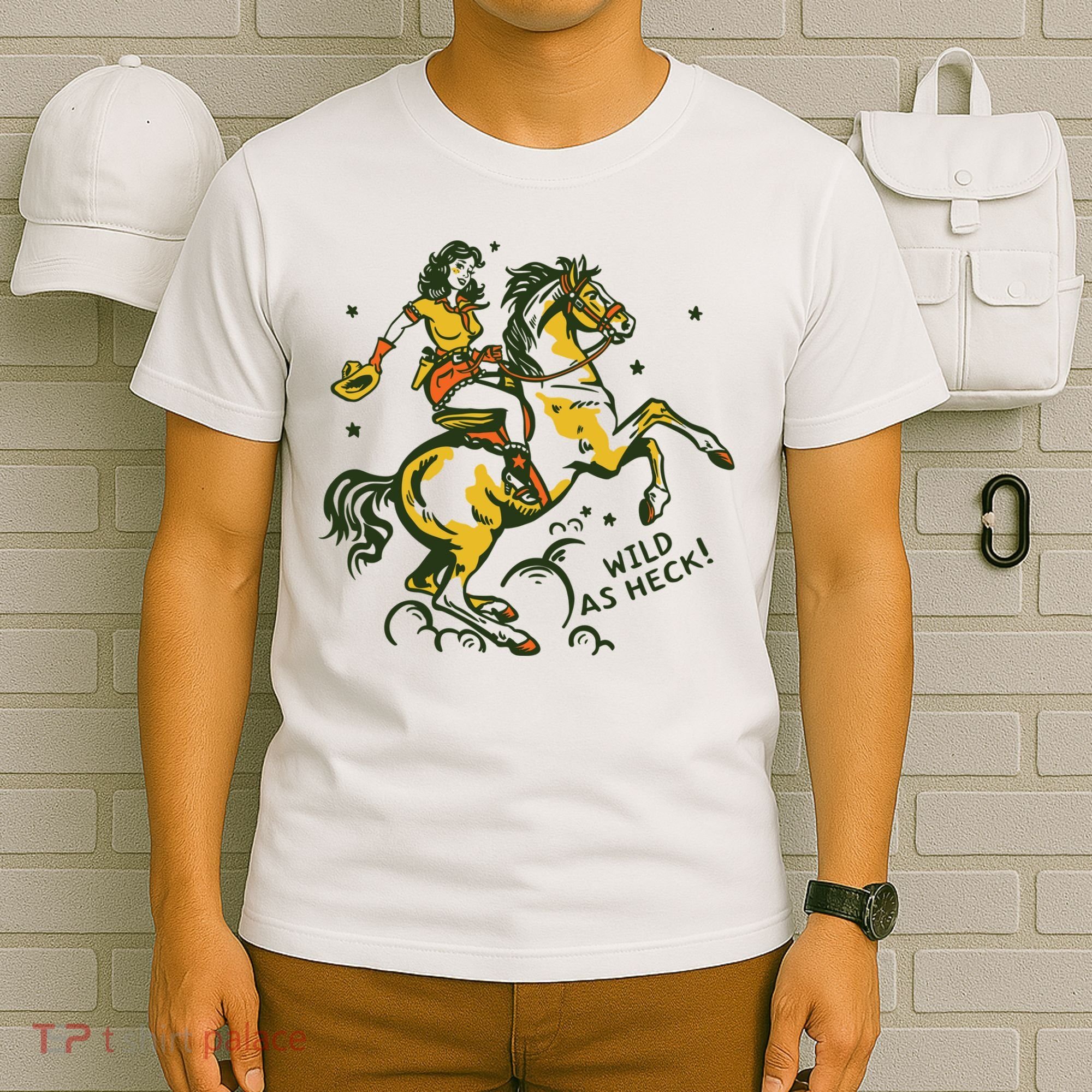 Wild As Heck Cute Retro Cowgirl Pinup Riding A Horse T-Shirt