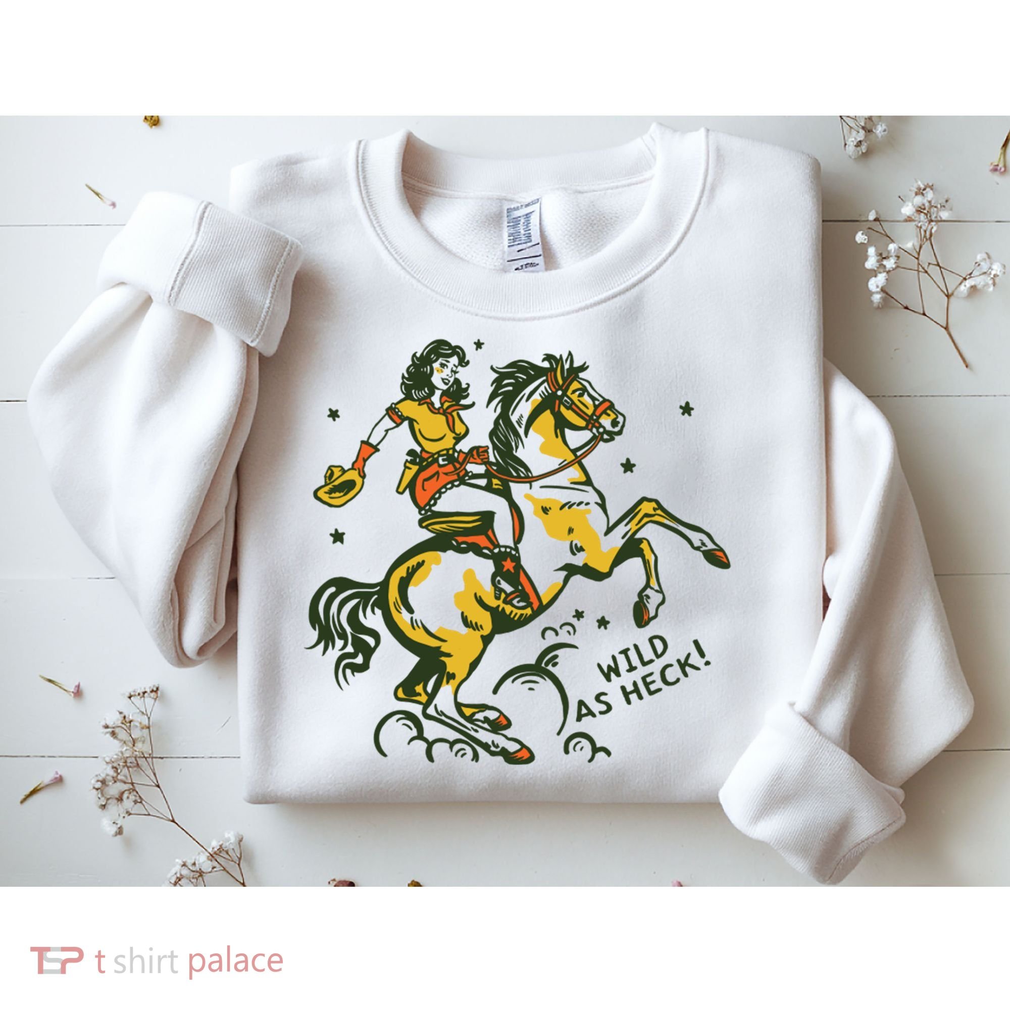 Wild As Heck Cute Retro Cowgirl Art Sweatshirt