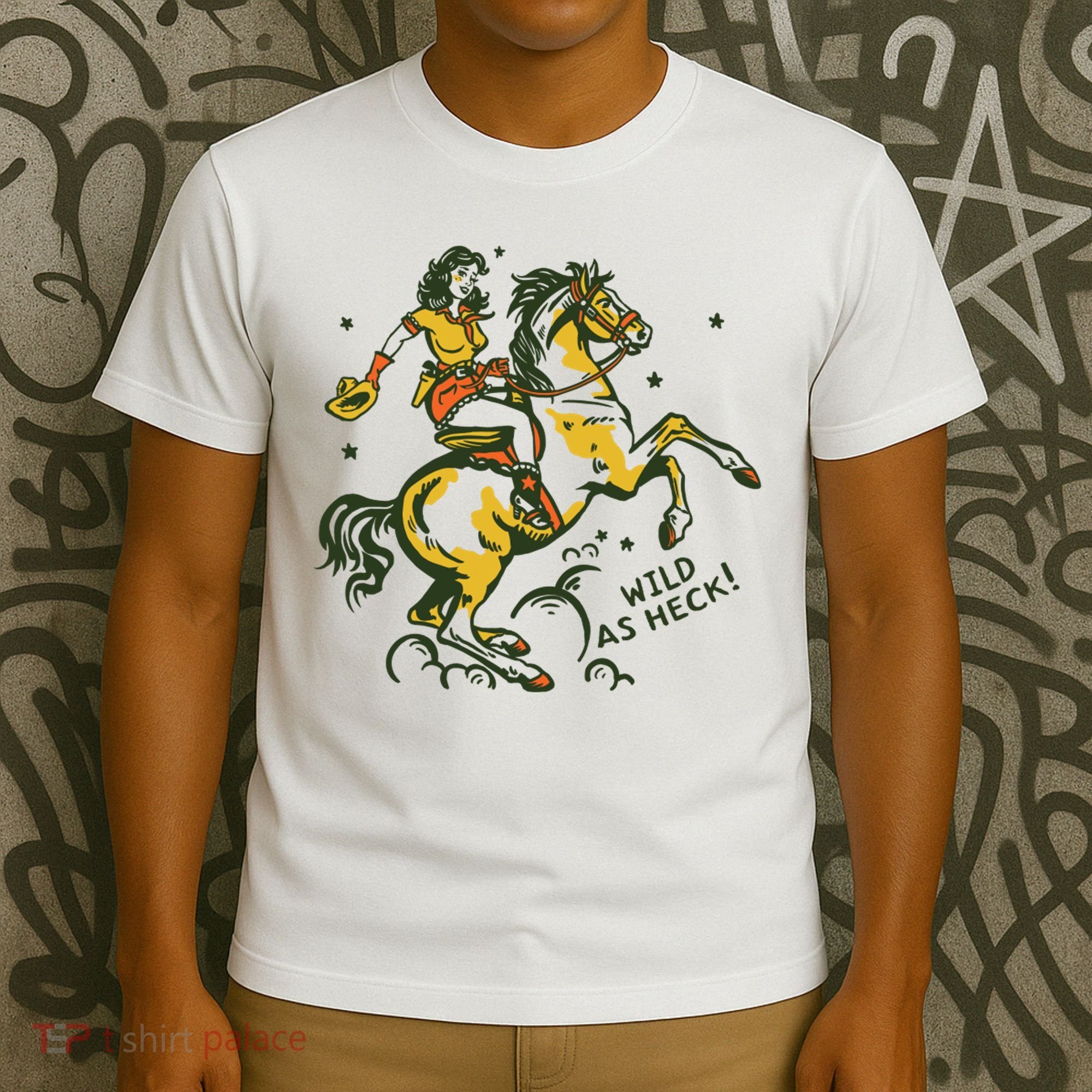 Wild As Heck Cute Retro Cowgirl Art T-Shirt