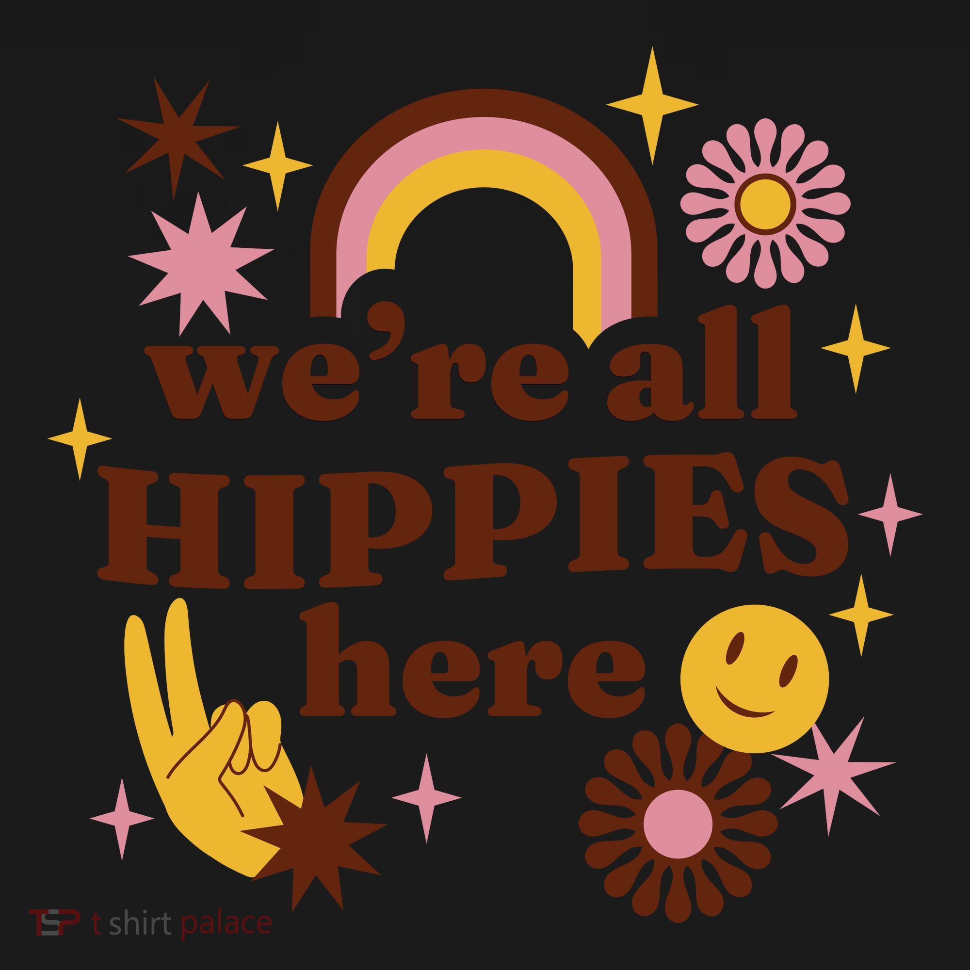We're All Hippies Here Rainbow Retro Coaster