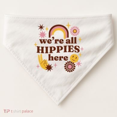 We're All Hippies Here Rainbow Retro USA-Made Doggie Bandana