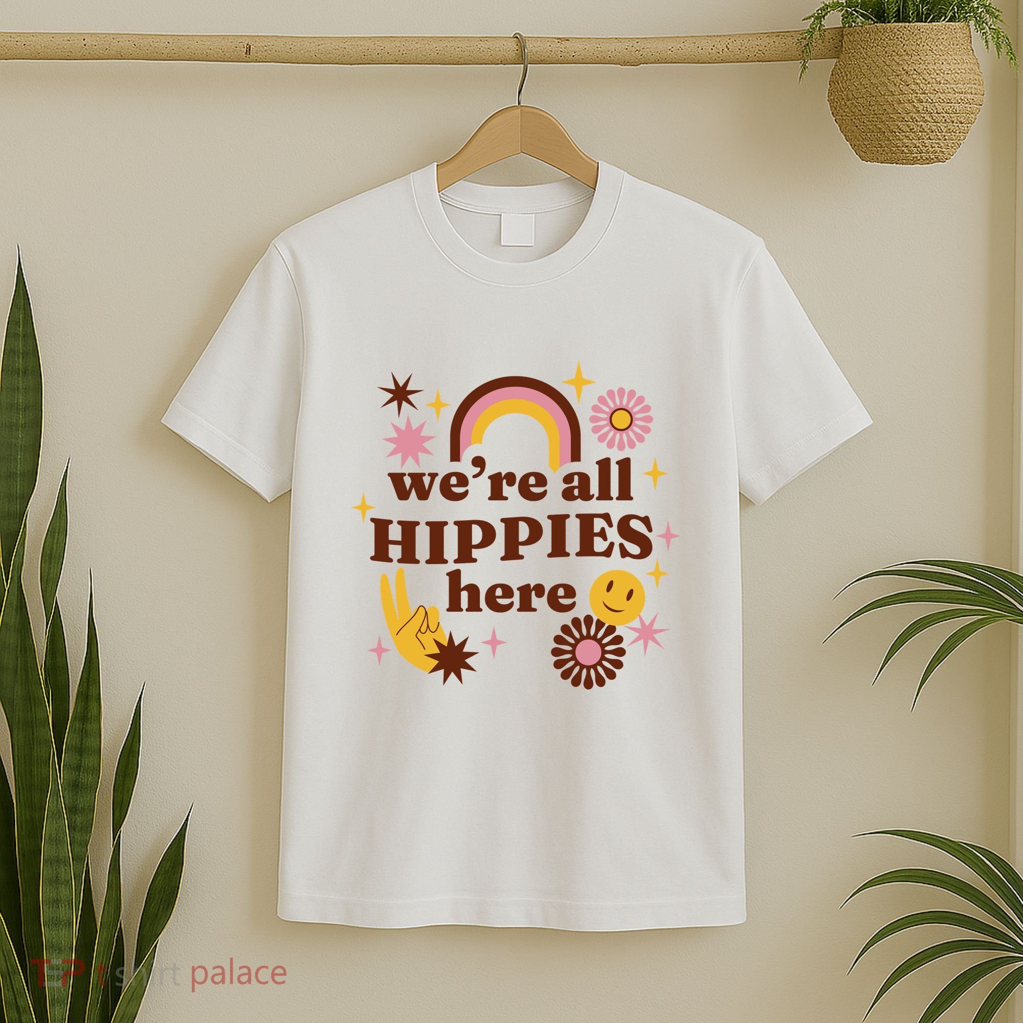 We're All Hippies Here Rainbow Retro T-Shirt