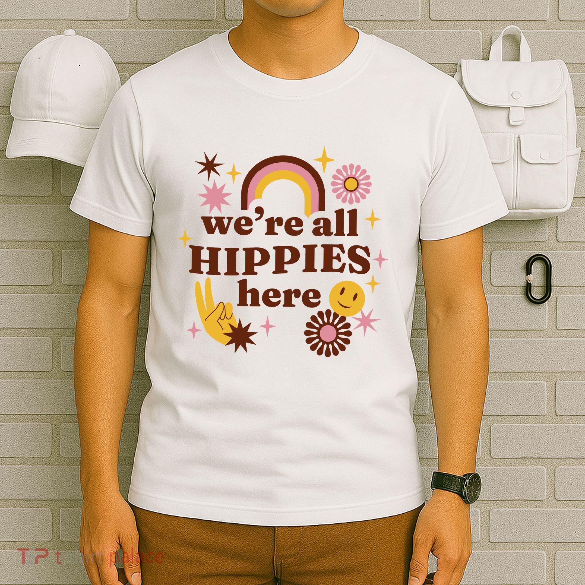 We're All Hippies Here Rainbow Retro T-Shirt