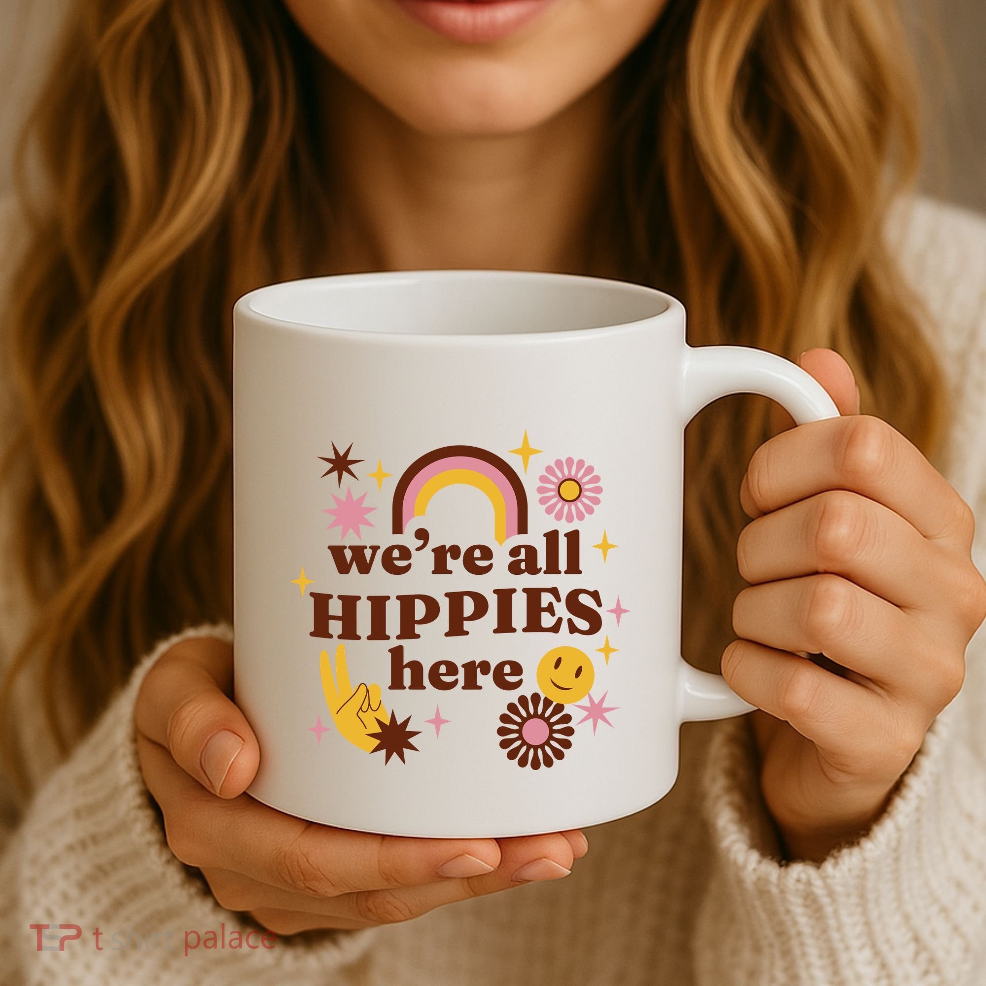 We're All Hippies Here Rainbow Retro Coffee Mug