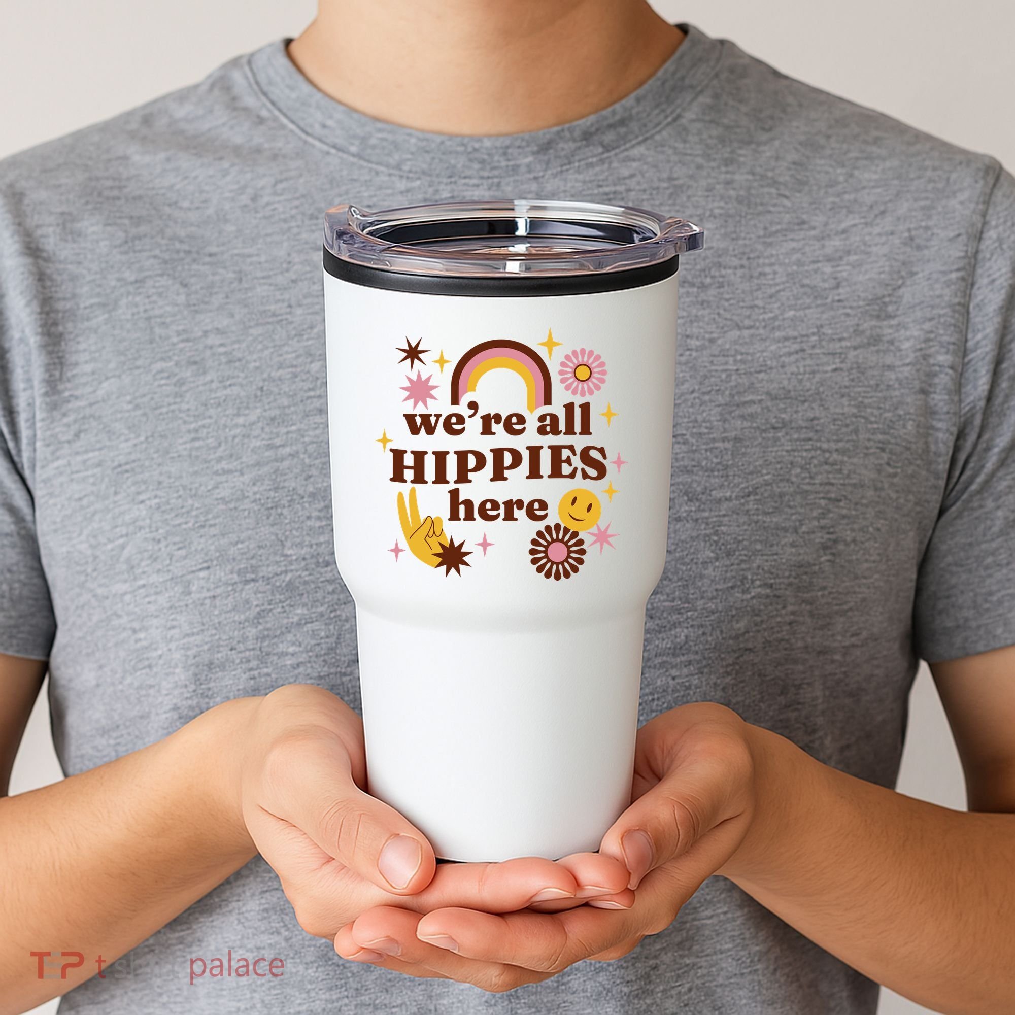 We're All Hippies Here Rainbow Retro Tumbler