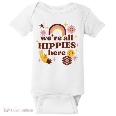 We're All Hippies Here Rainbow Retro Baby Bodysuit