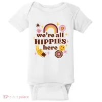 We're All Hippies Here Rainbow Retro Baby Bodysuit thumb 0