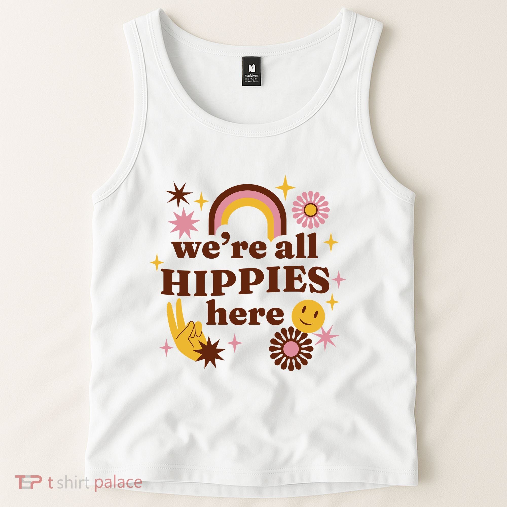We're All Hippies Here Rainbow Retro Tank Top