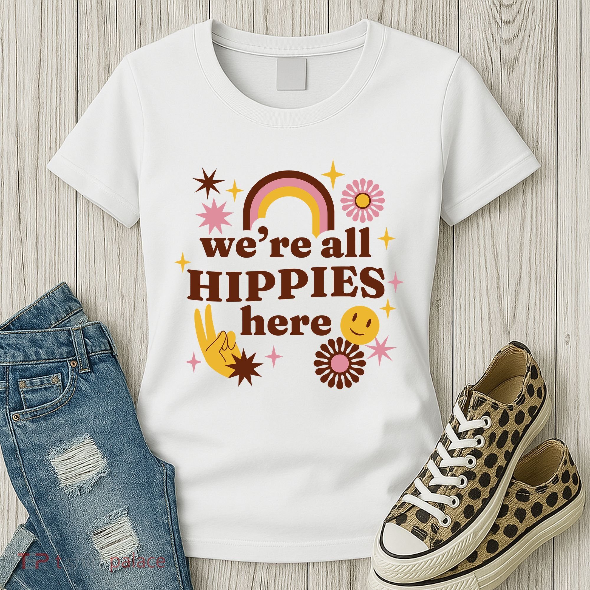 We're All Hippies Here Rainbow Retro Women's T-Shirt
